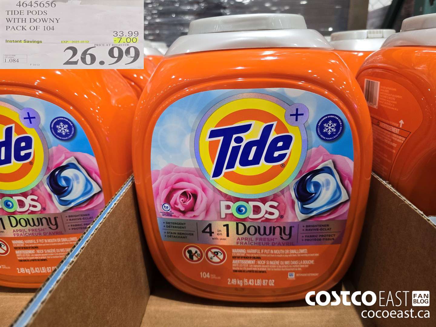 4645656 TIDE PODS WITH DOWNY PACK OF 104 ($7.00 INSTANT SAVINGS EXPIRES ON 2025-10-12) $26.99