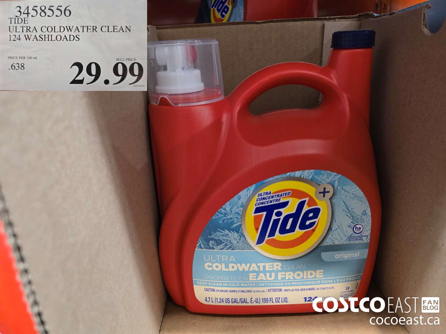 3458556 TIDE ULTRA COLDWATER CLEAN 124 WASHLOADS $29.99