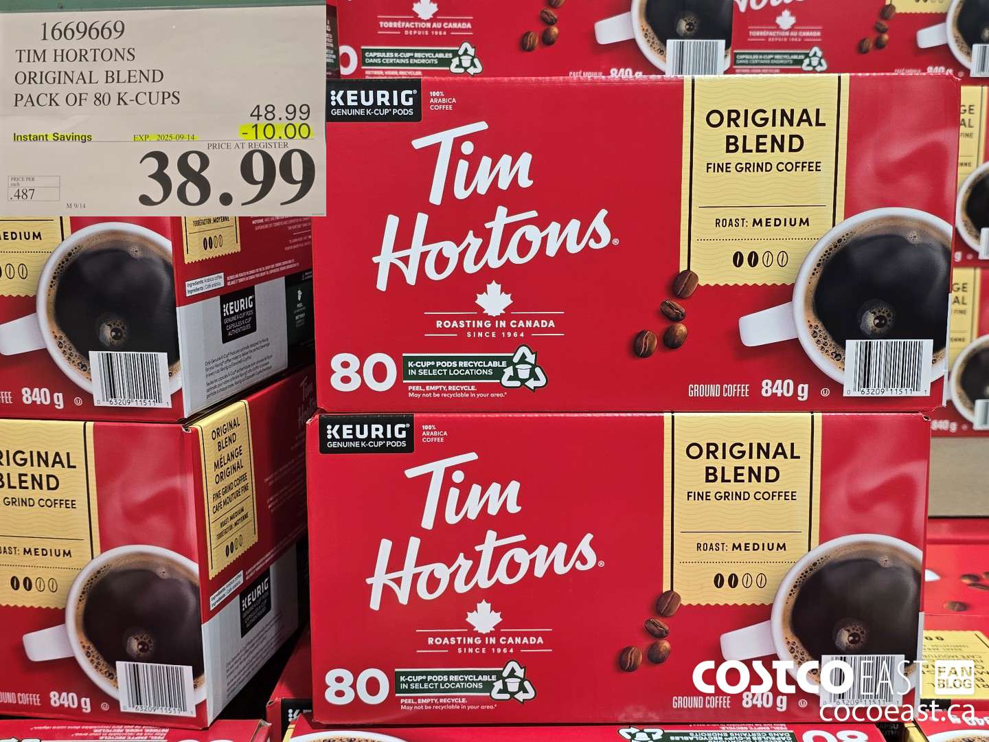 1669669 TIM HORTONS ORIGINAL BLEND PACK OF 80 K-CUPS ($10.00 INSTANT SAVINGS EXPIRES ON 2025-09-14) $38.99