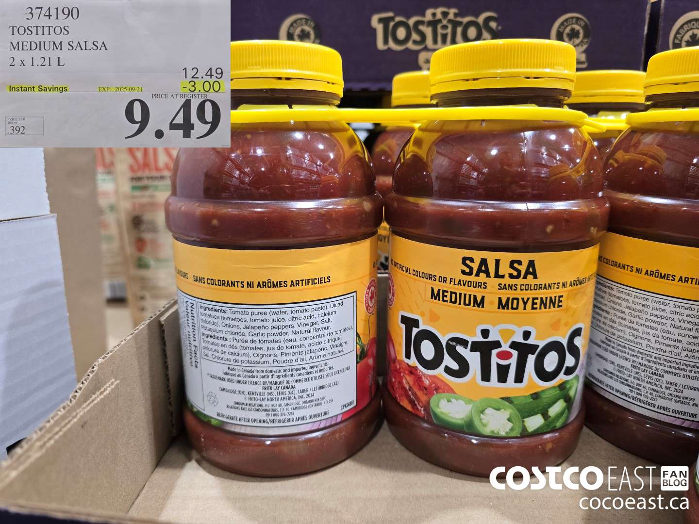 374190 TOSTITOS MEDIUM SALSA 2 X 1.21 L ($3.00 INSTANT SAVINGS EXPIRES ON 2025-09-21) $9.49