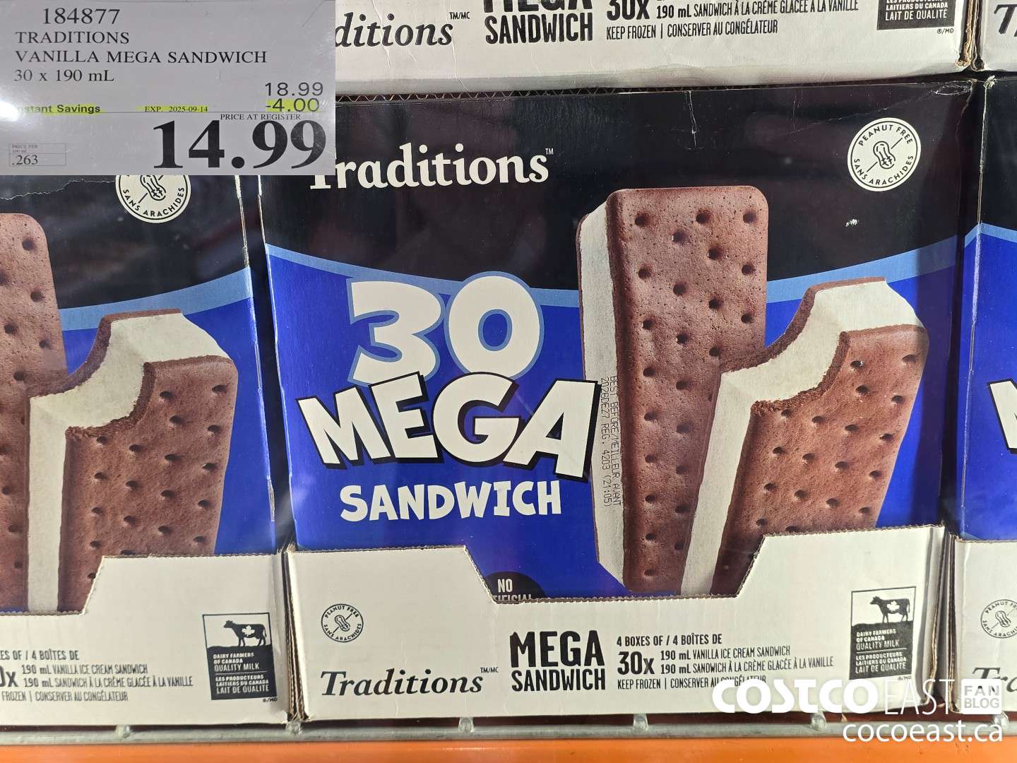 184877 TRADITIONS VANILLA MEGA SANDWICH 30 X 190 ML ($4.00 INSTANT SAVINGS EXPIRES ON 2025-09-14) $14.99