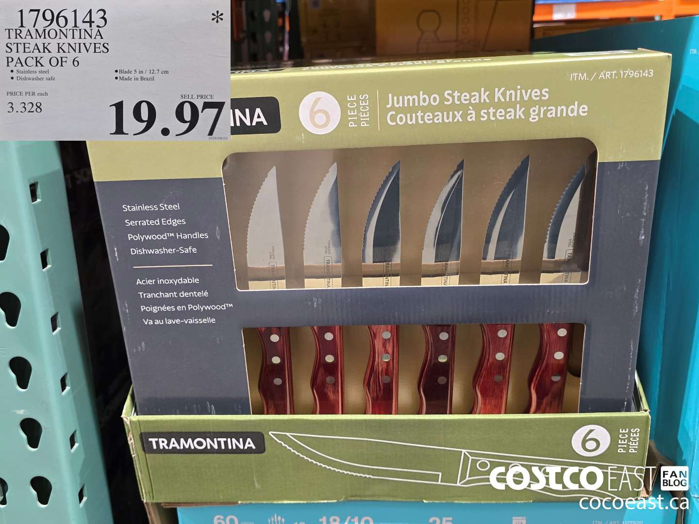 1796143 TRAMONTINA STEAK KNIVES PACK OF 6 $19.97