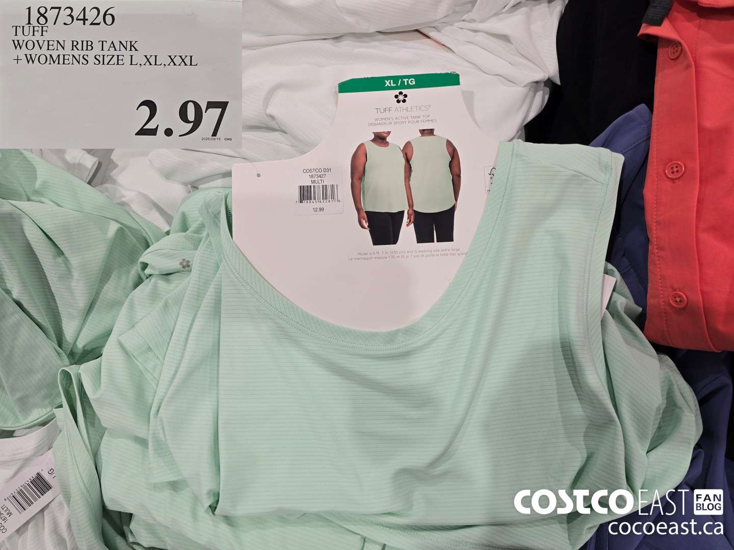 1873426 TUFF WOVEN RIB TANK + WOMENS SIZE L,XL,XXL $2.97