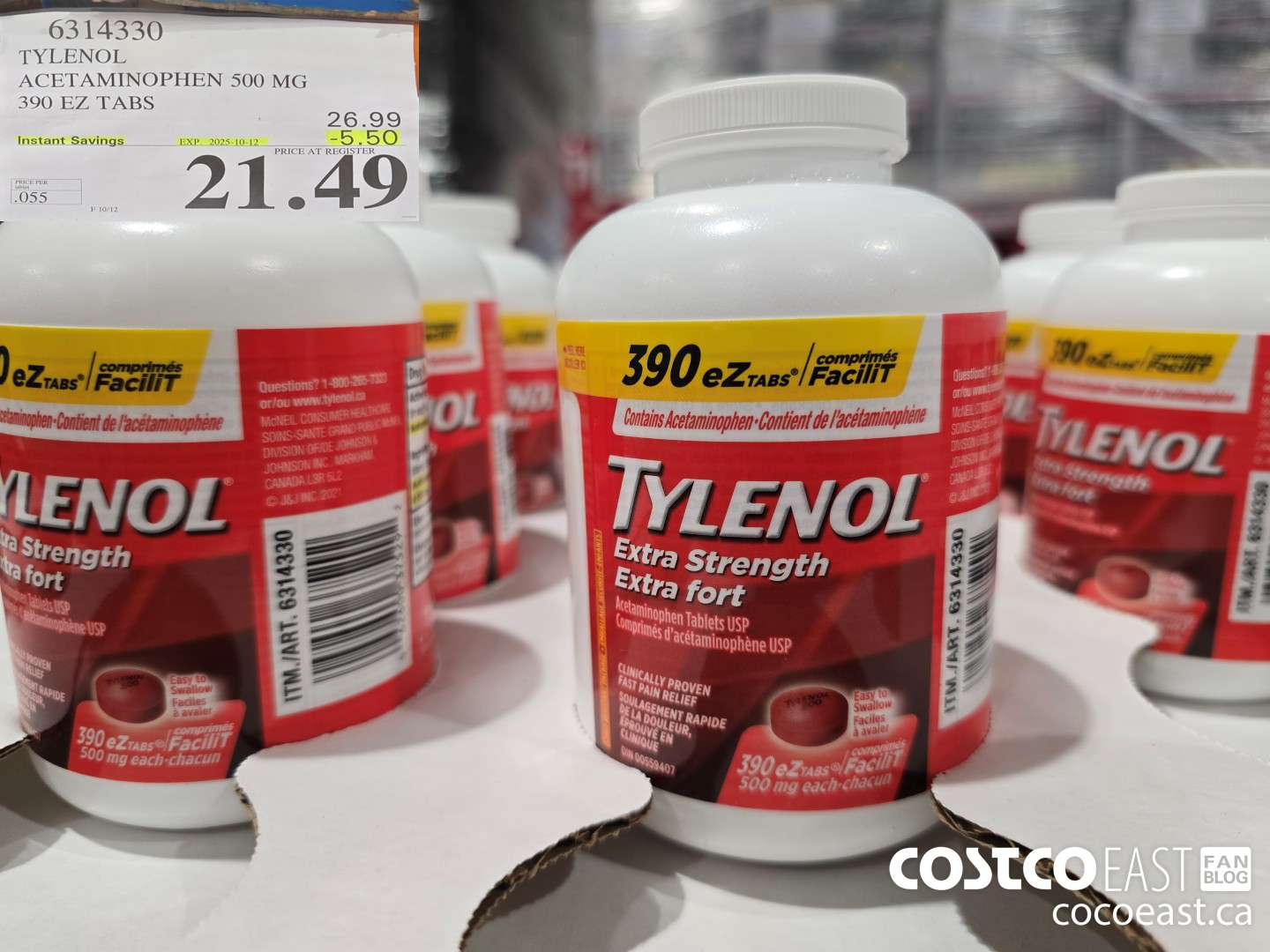 6314330 TYLENOL ACETAMINOPHEN 500MG 390 EZ TABS ($5.50 INSTANT SAVINGS EXPIRES ON 2025-10-12) $21.49