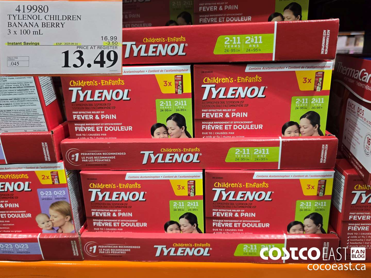 419980 TYLENOL CHILDREN BANANA BERRY 3 x 100 ML ($3.50 INSTANT SAVINGS EXPIRES ON 2025-09-14) $13.49