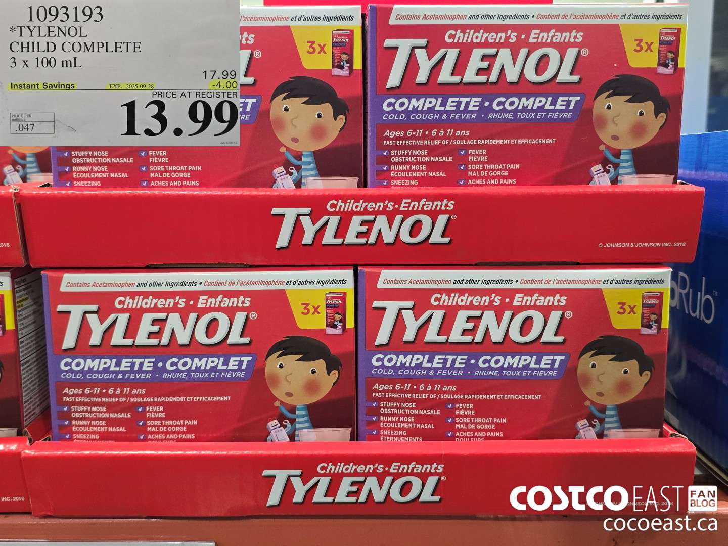 1093193 TYLENOL CHILD COMPLETE 3 X 100ML ($4.00 INSTANT SAVINGS EXPIRES ON 2025-09-28) $13.99