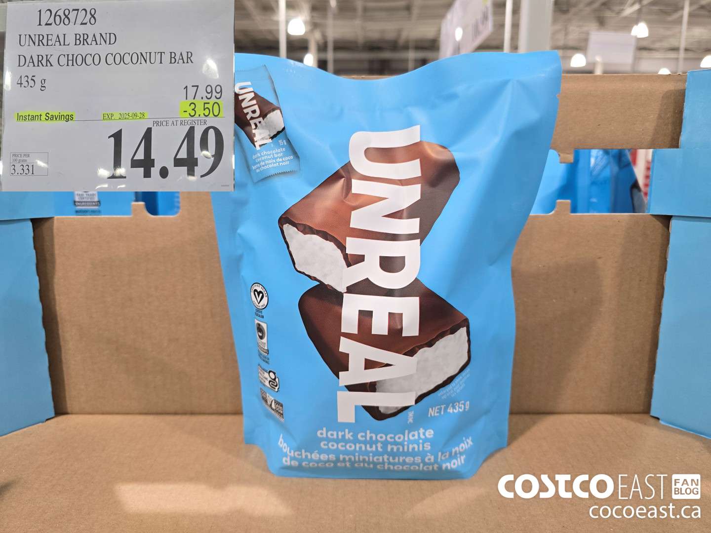 1268728 UNREAL BRAND CHOCO COCONUT BAR 435g ($3.50 INSTANT SAVINGS EXPIRES ON 2025-09-28) $14.49