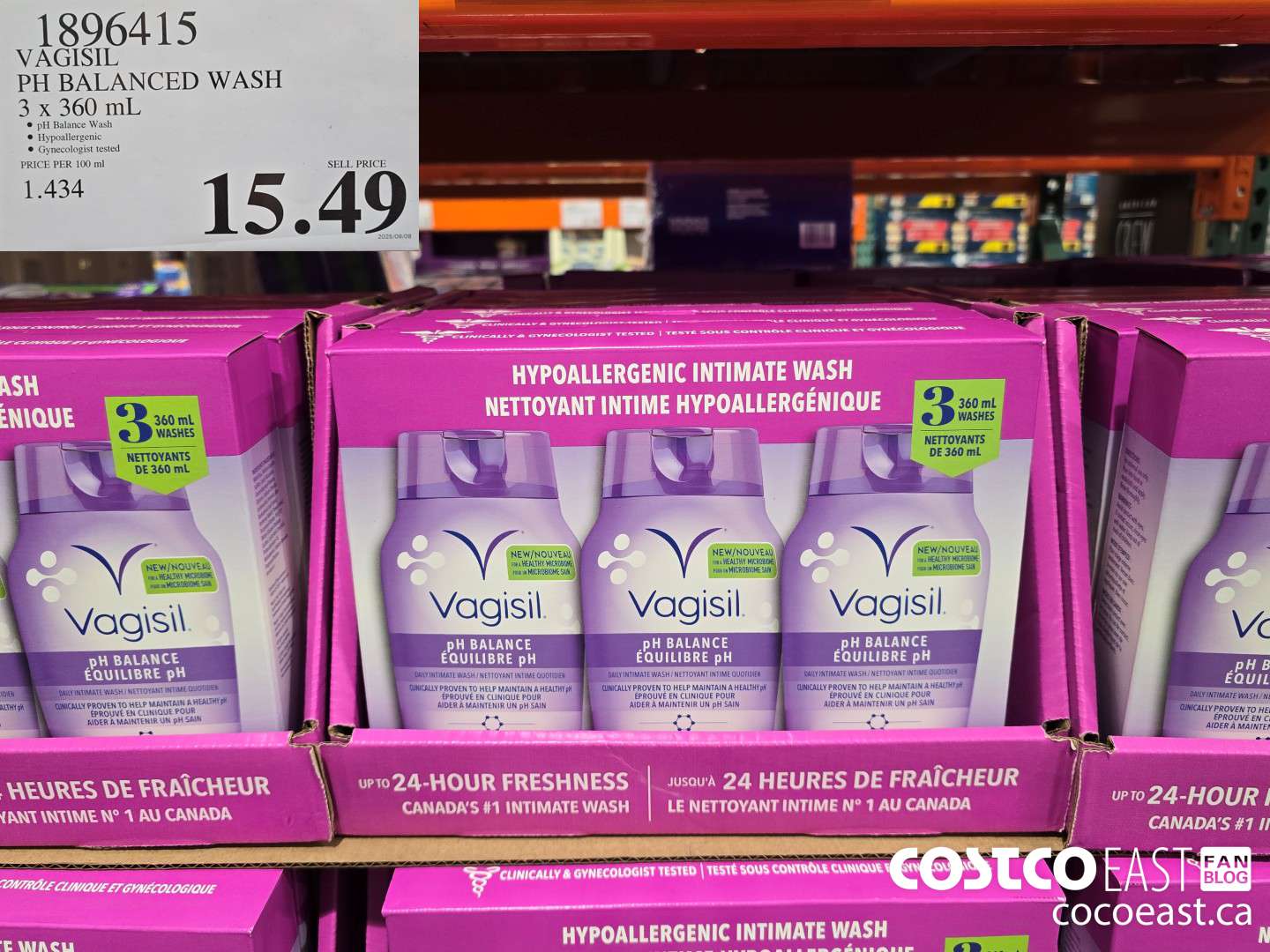 1896415 VAGISIL PH BALANCED WASH 3 x 360 mL $15.49