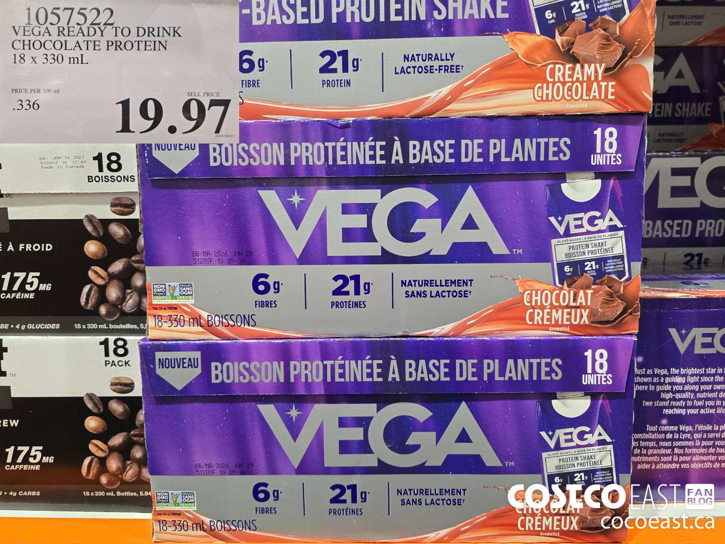 1057522 VEGA READY TO DRINK CHOCOLATE PROTEIN 18 x 330 mL $19.97