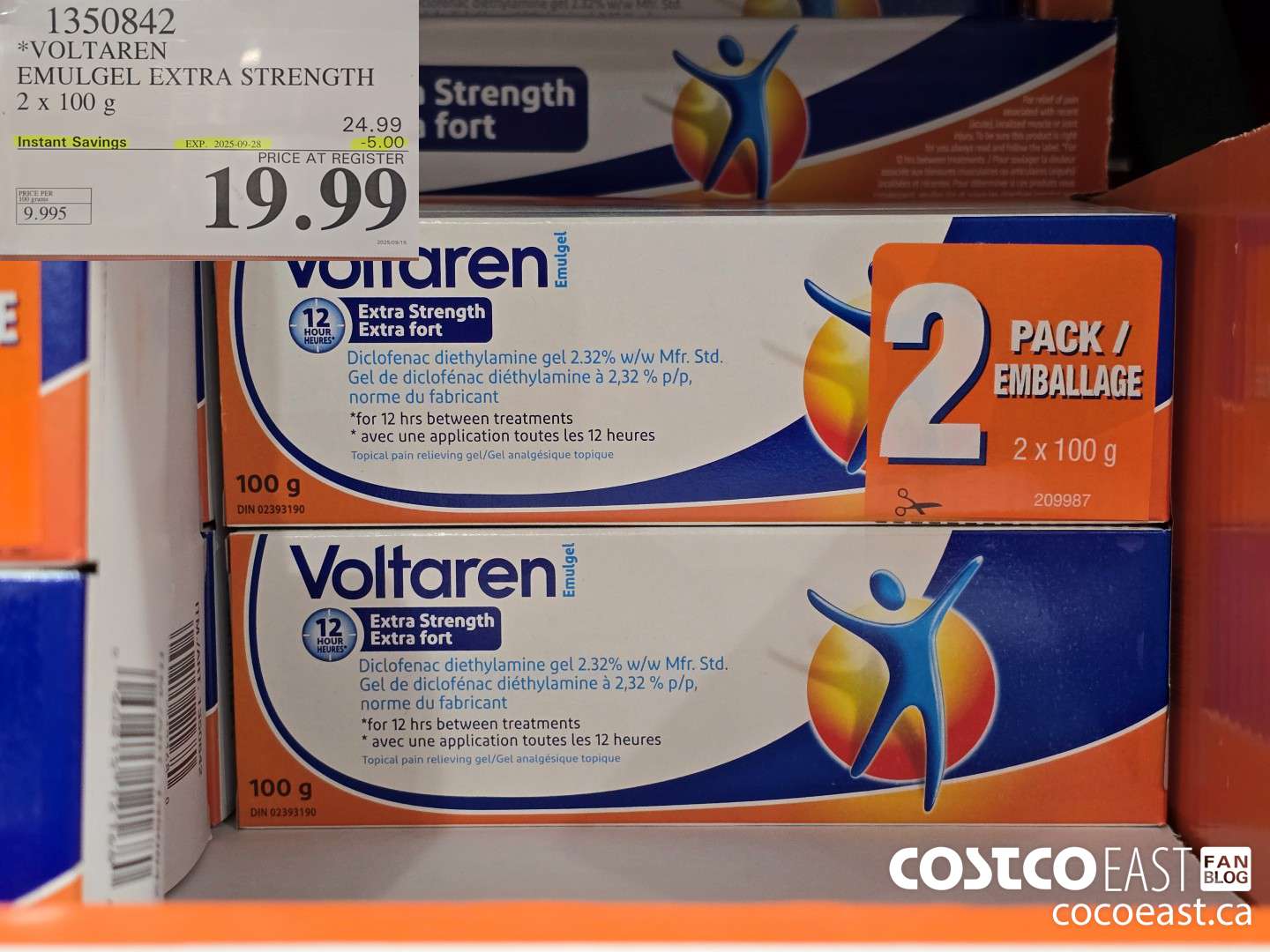 1350842 VOLTAREN EMULGEL ES 2 X 100 G ($5.00 INSTANT SAVINGS EXPIRES ON 2025-09-28) $19.99