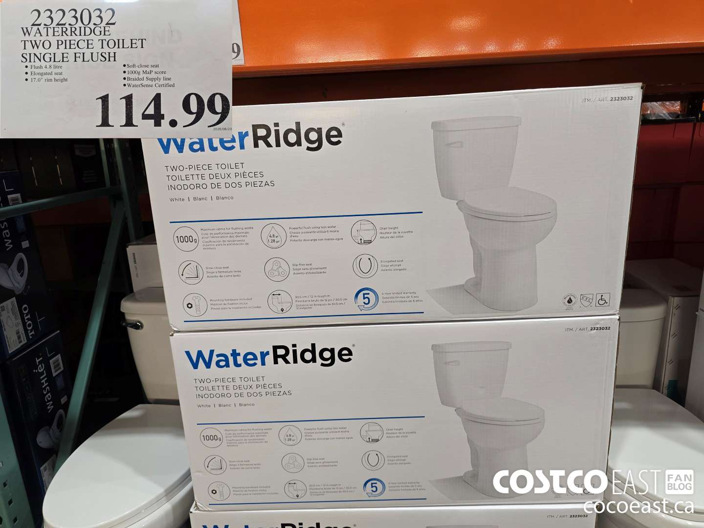 2323032 WATERRIDGE TWO PIECE TOILET SINGLE FLUSH $114.99