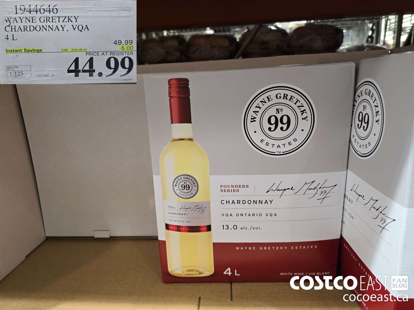 1944046 WAYNE GRETZKY CHARDONNAY, VQA 4 L ($5.00 INSTANT SAVINGS EXPIRES ON 2025-09-14) $44.99