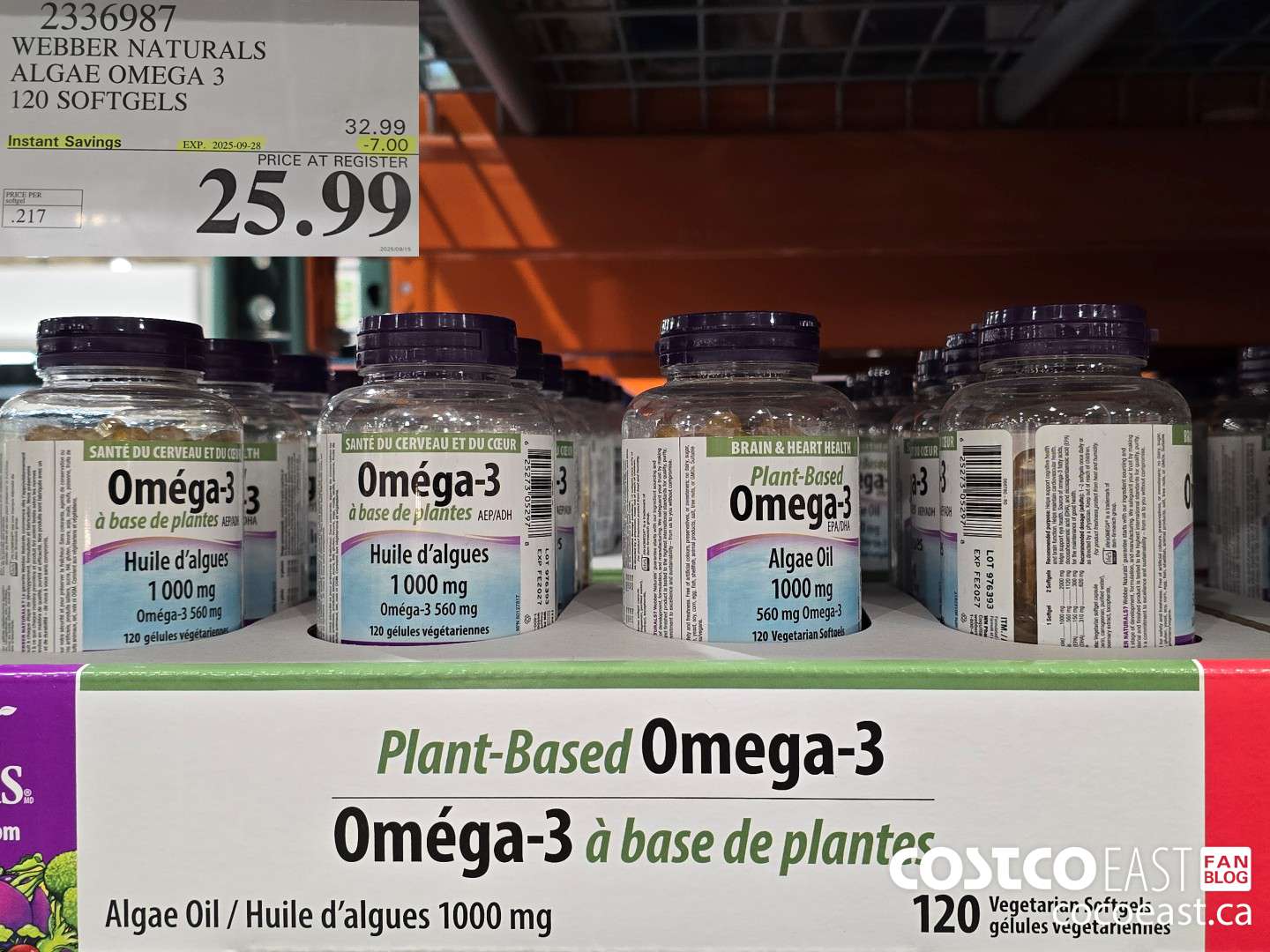 2336987 WEBBER NATURALS ALGAE OMEGA 3 120 SOFTGELS ($7.00 INSTANT SAVINGS EXPIRES ON 2025-09-28) $25.99