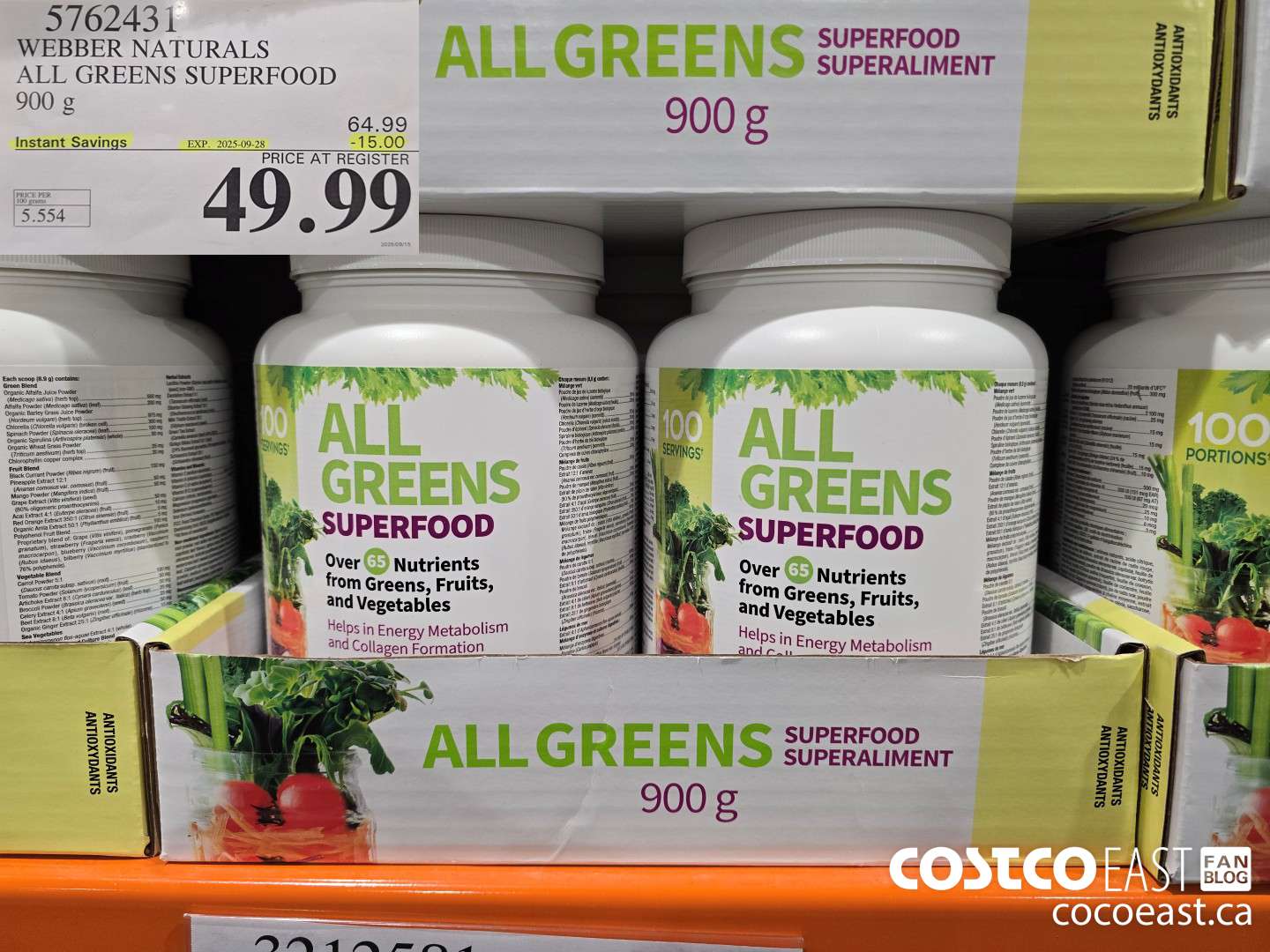 5762431 WEBBER NATURALS ALL GREENS SUPERFOOD 900G ($15.00 INSTANT SAVINGS EXPIRES ON 2025-09-28) $49.99