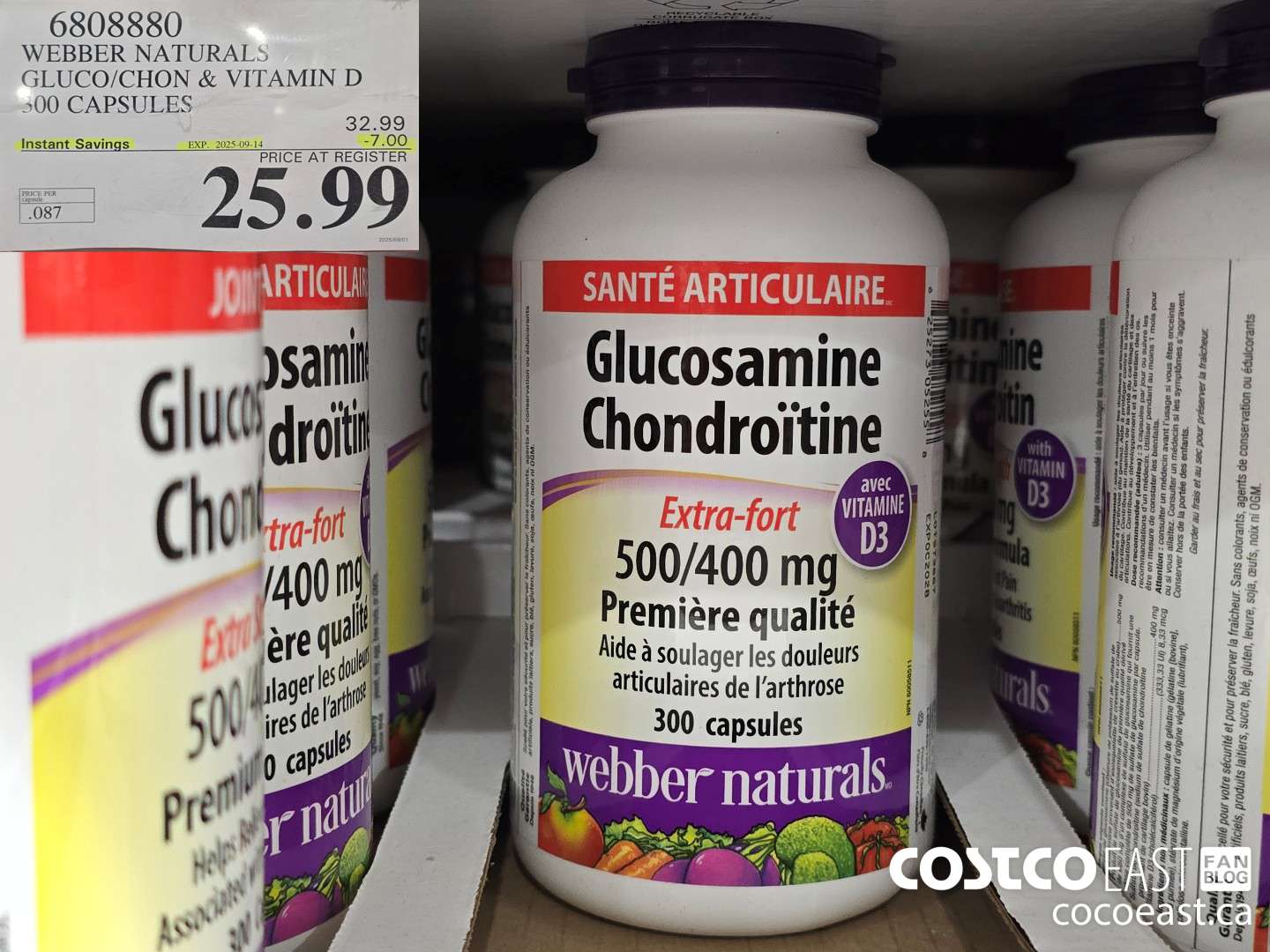 6808880 WEBBER NATURALS GLUCO/CHON 500/400 MG W/ VIT D 300 CAPSULES ($7.00 INSTANT SAVINGS EXPIRES ON 2025-09-14) $25.99