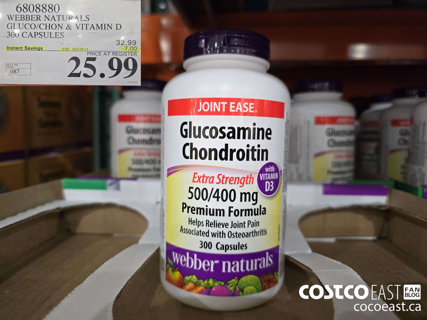6808880 WEBBER NATURALS GLUCO/CHON 500/400 MG W/ VIT D 300 CAPSULES ($7.00 INSTANT SAVINGS EXPIRES ON 2025-09-14) $25.99
