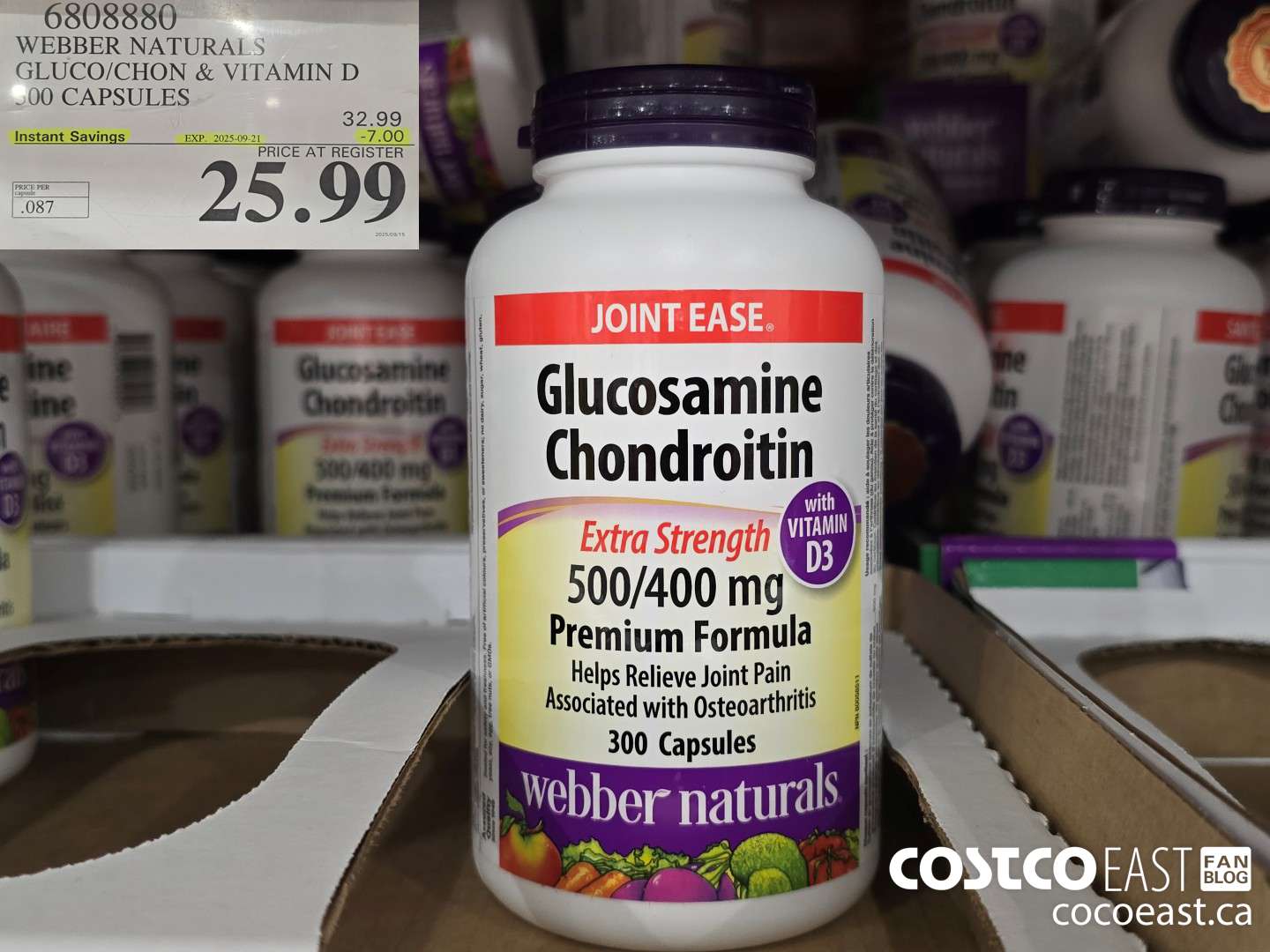 6808880 WEBBER NATURALS GLUCO/CHON 500/400 MG W/ VIT D 300 CAPSULES ($7.00 INSTANT SAVINGS EXPIRES ON 2025-09-21) $25.99