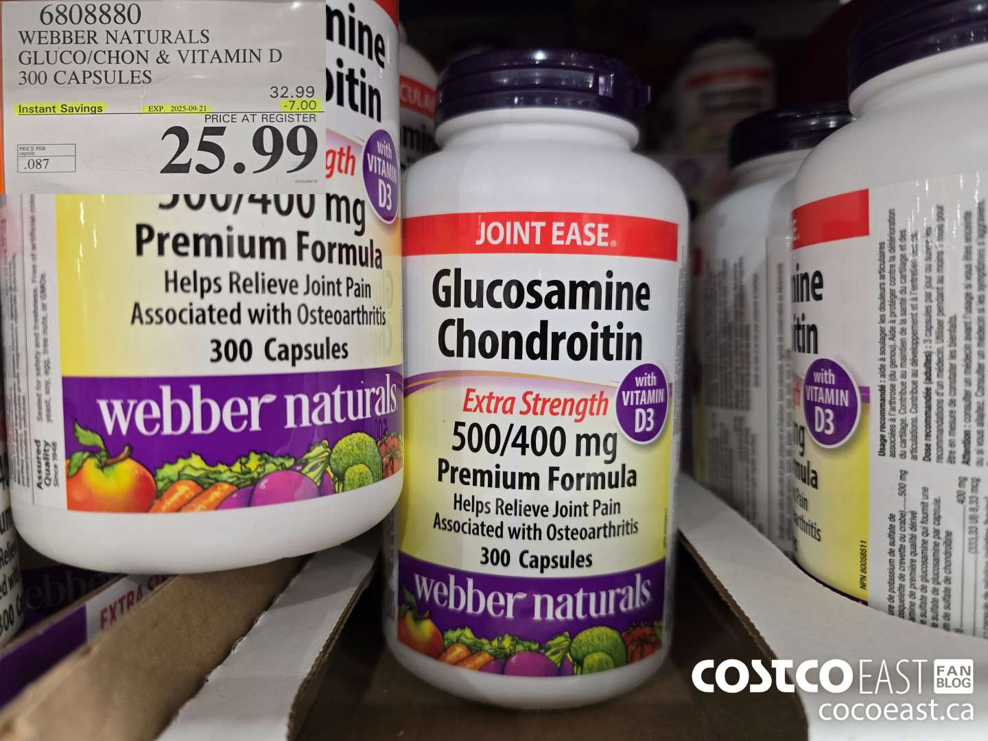 6808880 WEBBER NATURALS GLUCO/CHON 500/400 MG W/ VIT D 300 CAPSULES ($7.00 INSTANT SAVINGS EXPIRES ON 2025-09-21) $25.99