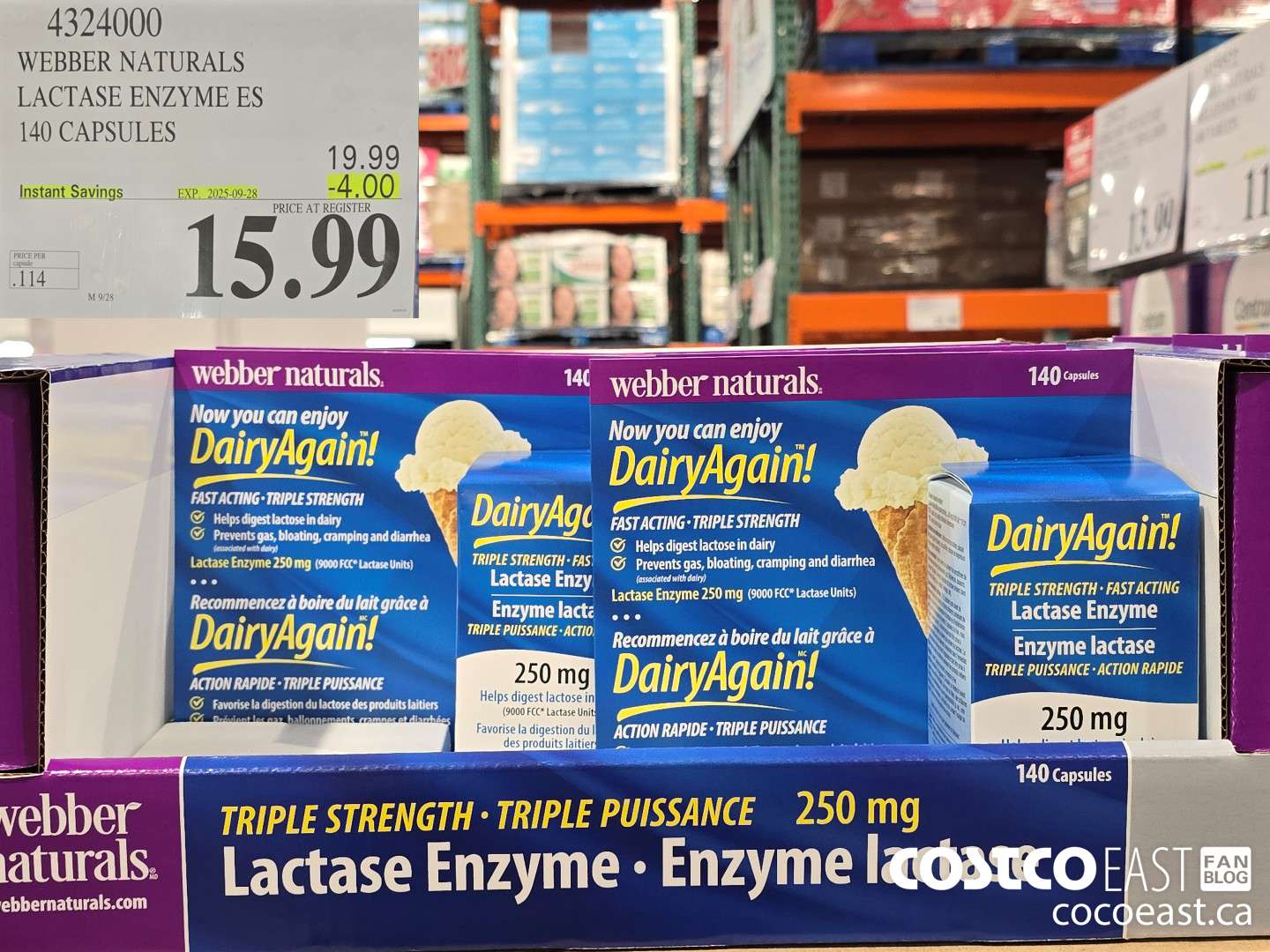 4324000 WEBBER NATURALS LACTASE ENZYME ES 140 CAPSULES ($4.00 INSTANT SAVINGS EXPIRES ON 2025-09-28) $15.99