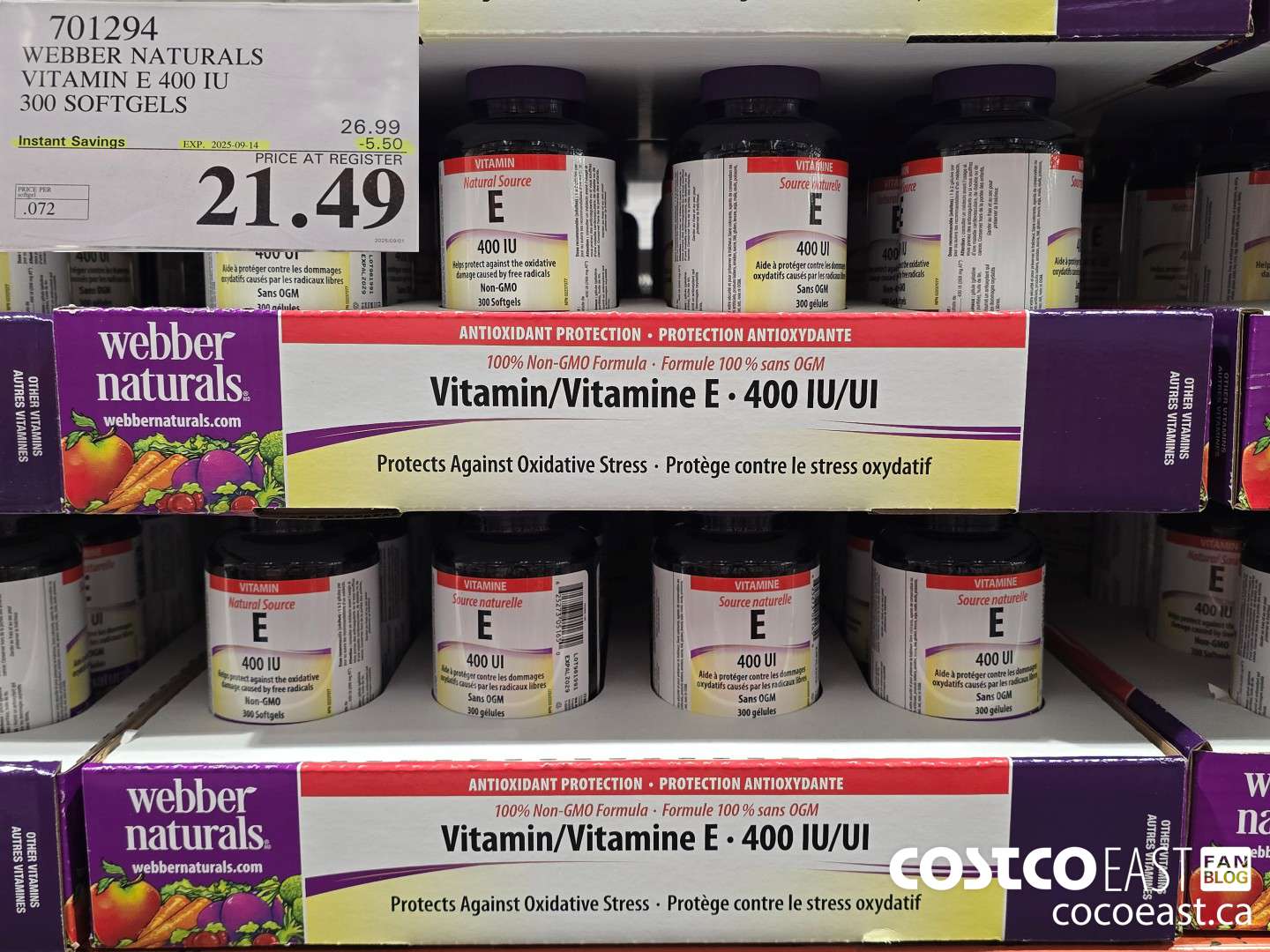 701294 WEBBER NATURALS VITAMIN E NATURAL 400 IU 300 SOFTGELS ($5.50 INSTANT SAVINGS EXPIRES ON 2025-09-14) $21.49
