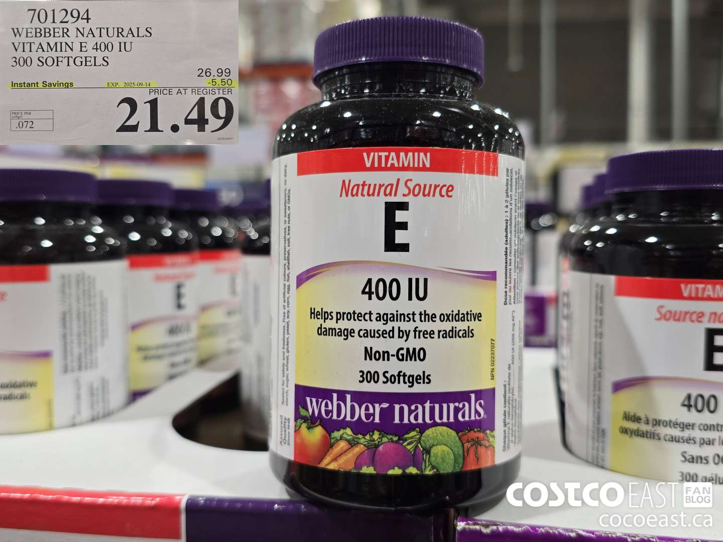 701294 WEBBER NATURALS VITAMIN E NATURAL 400 IU 300 SOFTGELS ($5.50 INSTANT SAVINGS EXPIRES ON 2025-09-14) $21.49