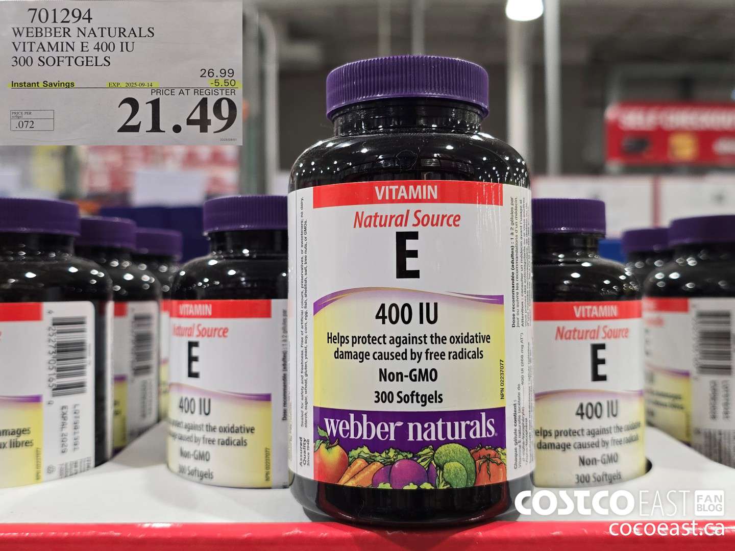 701294 WEBBER NATURALS VITAMIN E NATURAL 400 IU 300 SOFTGELS ($5.50 INSTANT SAVINGS EXPIRES ON 2025-09-14) $21.49