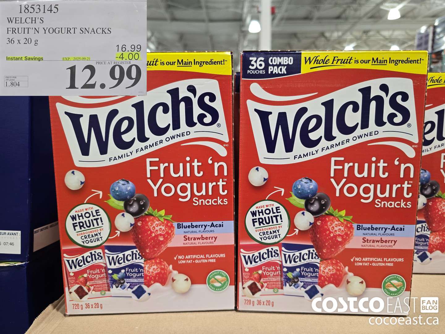 1853145 WELCH'S FRUIT'N YOGURT SNACKS 36 X 20 G ($4.00 INSTANT SAVINGS EXPIRES ON 2025-09-21) $12.99