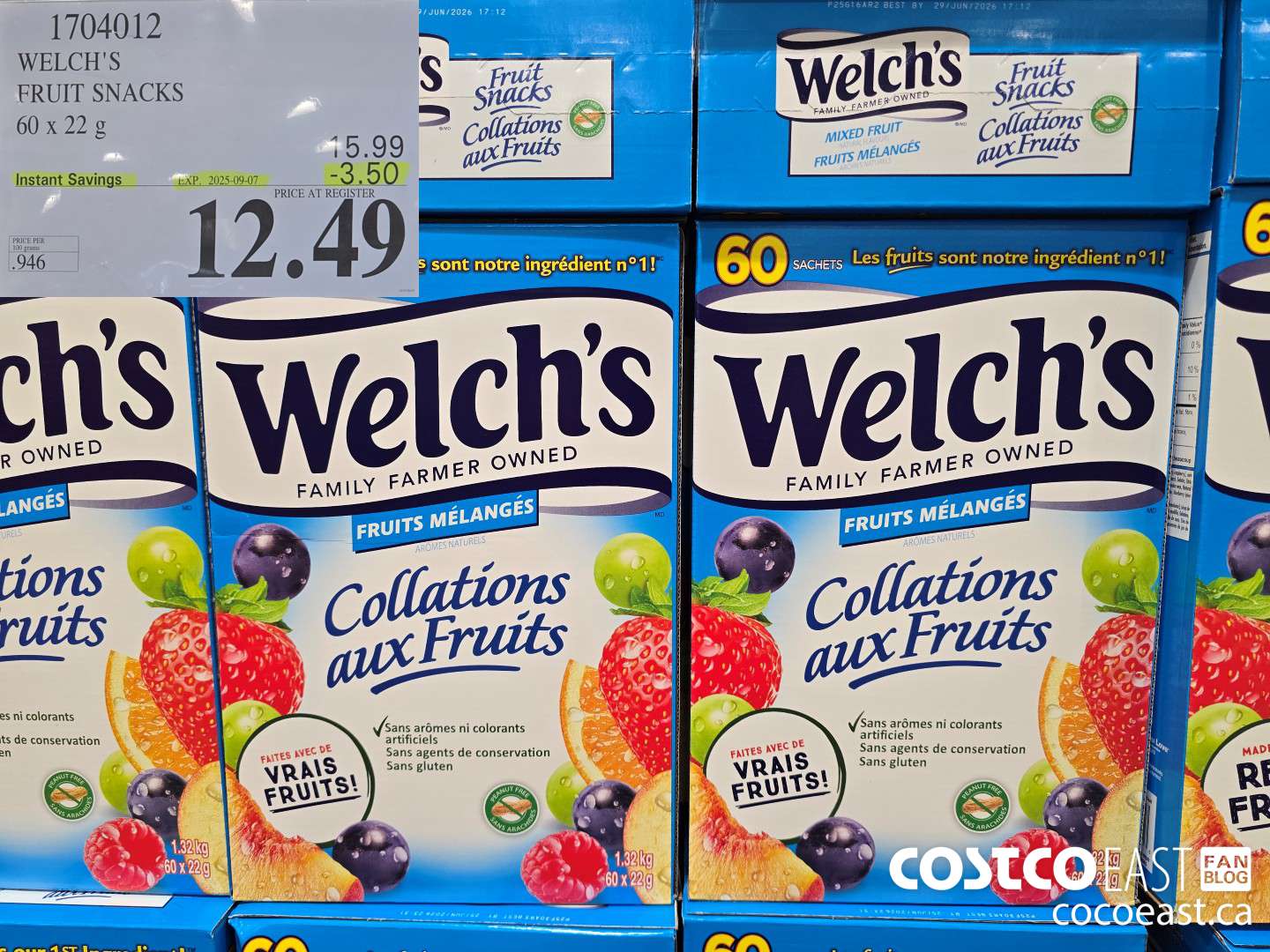 1704012 WELCH'S FRUIT SNACKS 60 X 22 G ($3.50 INSTANT SAVINGS EXPIRES ON 2025-09-07) $12.49