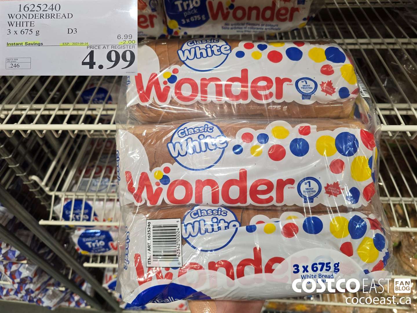 1625240 WONDERBREAD WHITE 3 X 675 G ($2.00 INSTANT SAVINGS EXPIRES ON 2025-09-14) $4.99