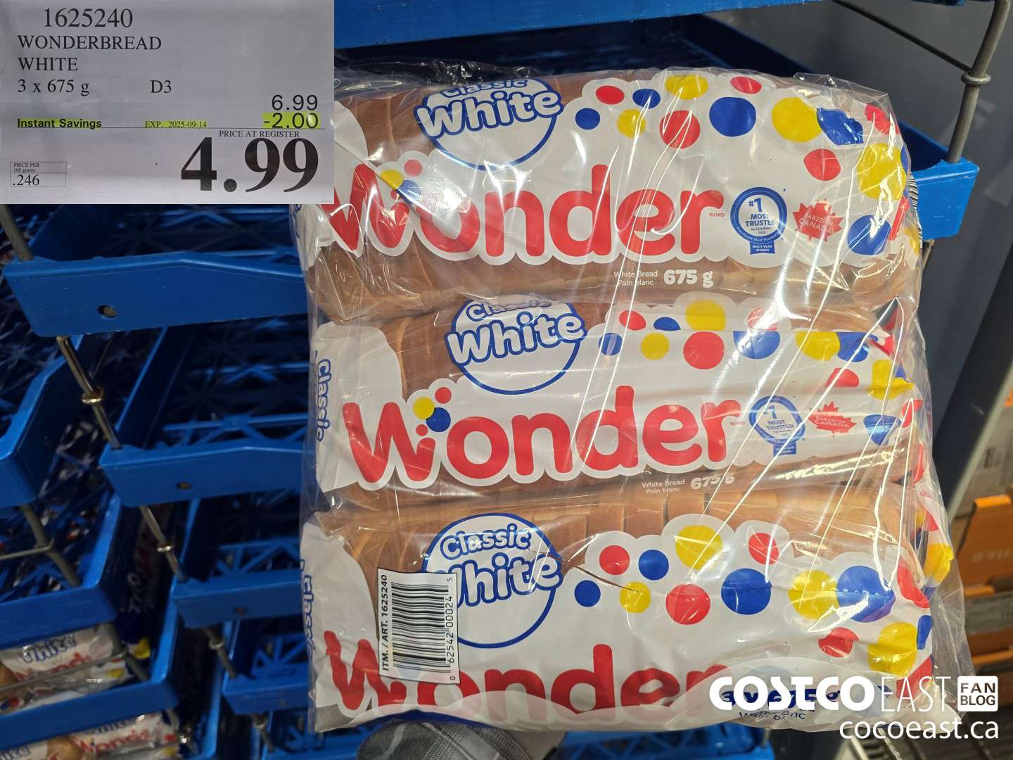 1625240 WONDERBREAD WHITE 3 X 675 G ($2.00 INSTANT SAVINGS EXPIRES ON 2025-09-14) $4.99