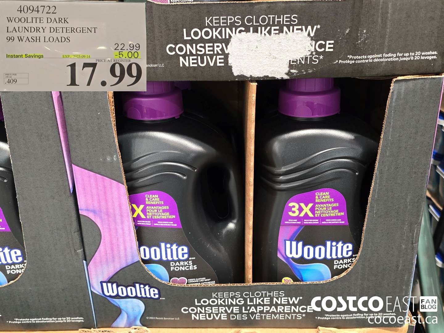4094722 WOOLITE DARK LAUNDRY DETERGENT 99 wash loads ($5.00 INSTANT SAVINGS EXPIRES ON 2025-09-14) $17.99