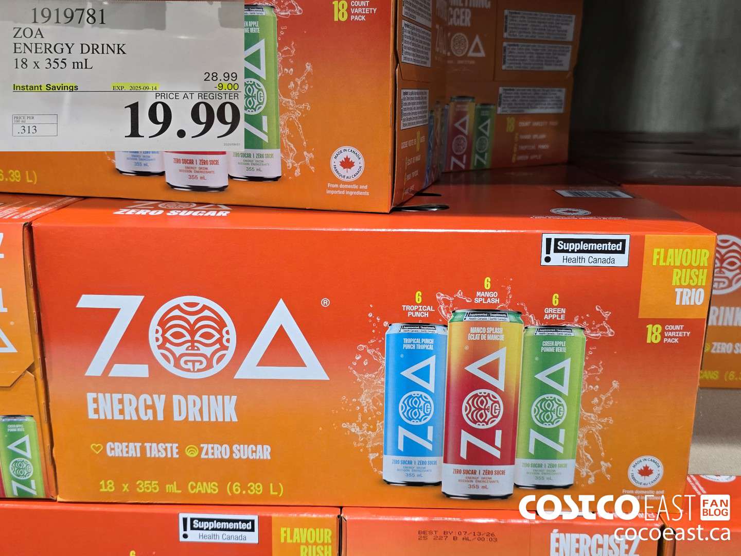 1919781 ZOA ENERGY DRINK 18 X 355 ML ($9.00 INSTANT SAVINGS EXPIRES ON 2025-09-14) $19.99