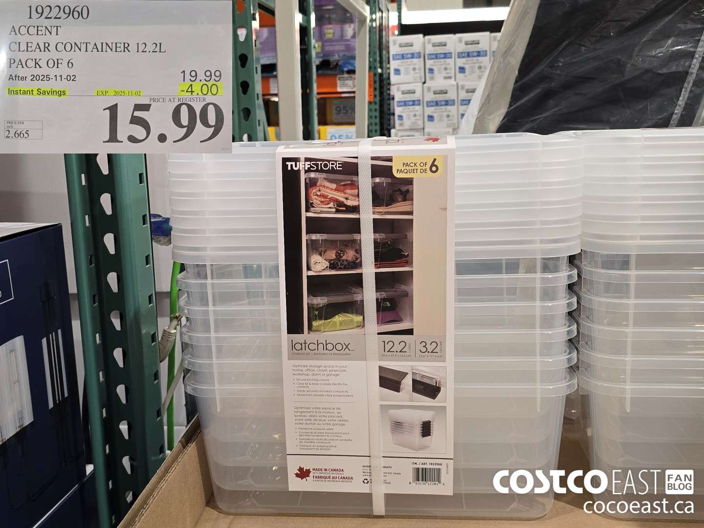 1922960 ACCENT CLEAR CONTAINER 12.2 L PACK OF 6 ($4.00 INSTANT SAVINGS EXPIRES ON 2025-11-02) $15.99