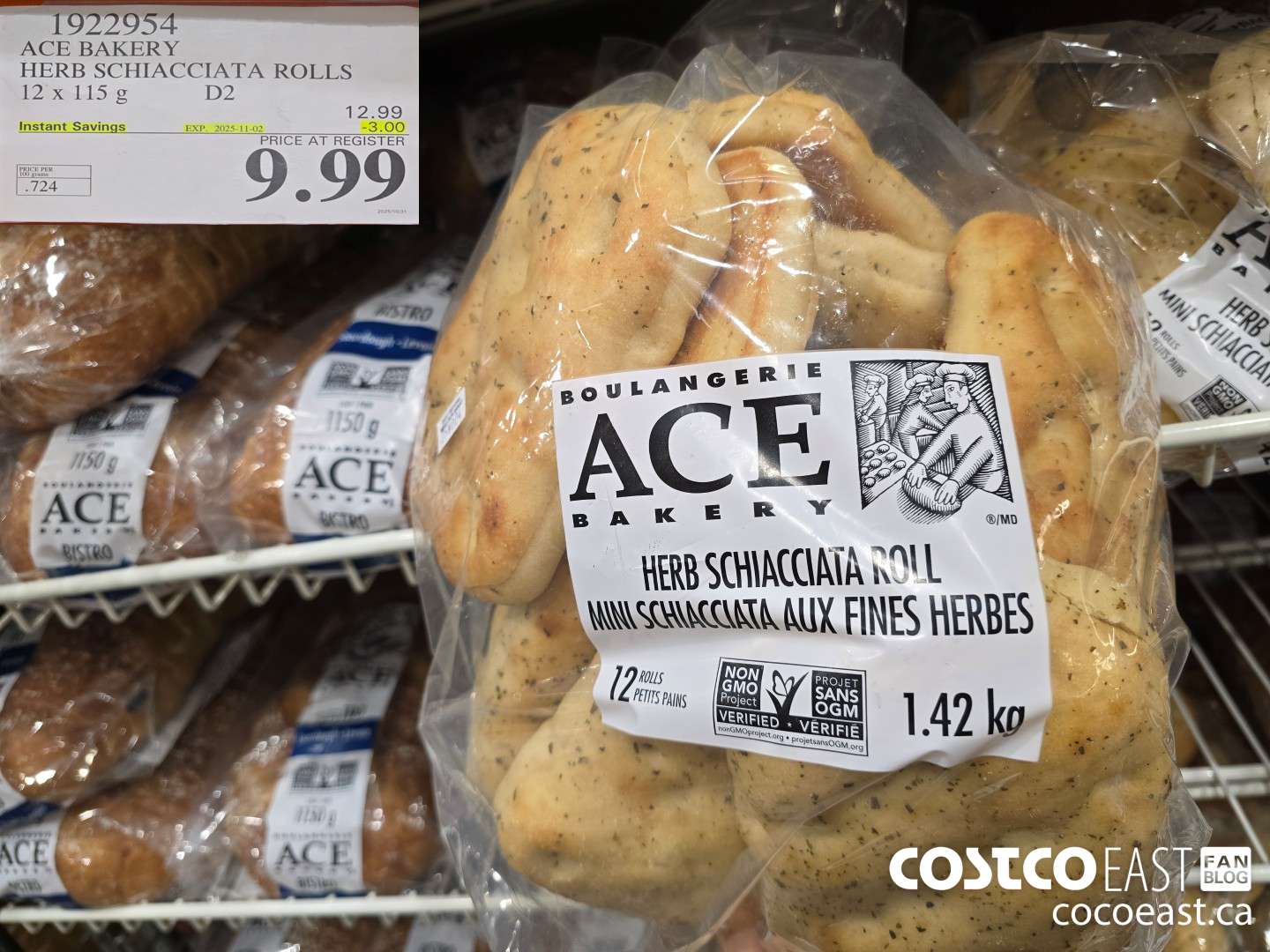 1922954 ACE BAKERY HERB SCHIACCIATA ROLLS 12 X 115 G ($3.00 INSTANT SAVINGS EXPIRES ON 2025-11-02) $9.99