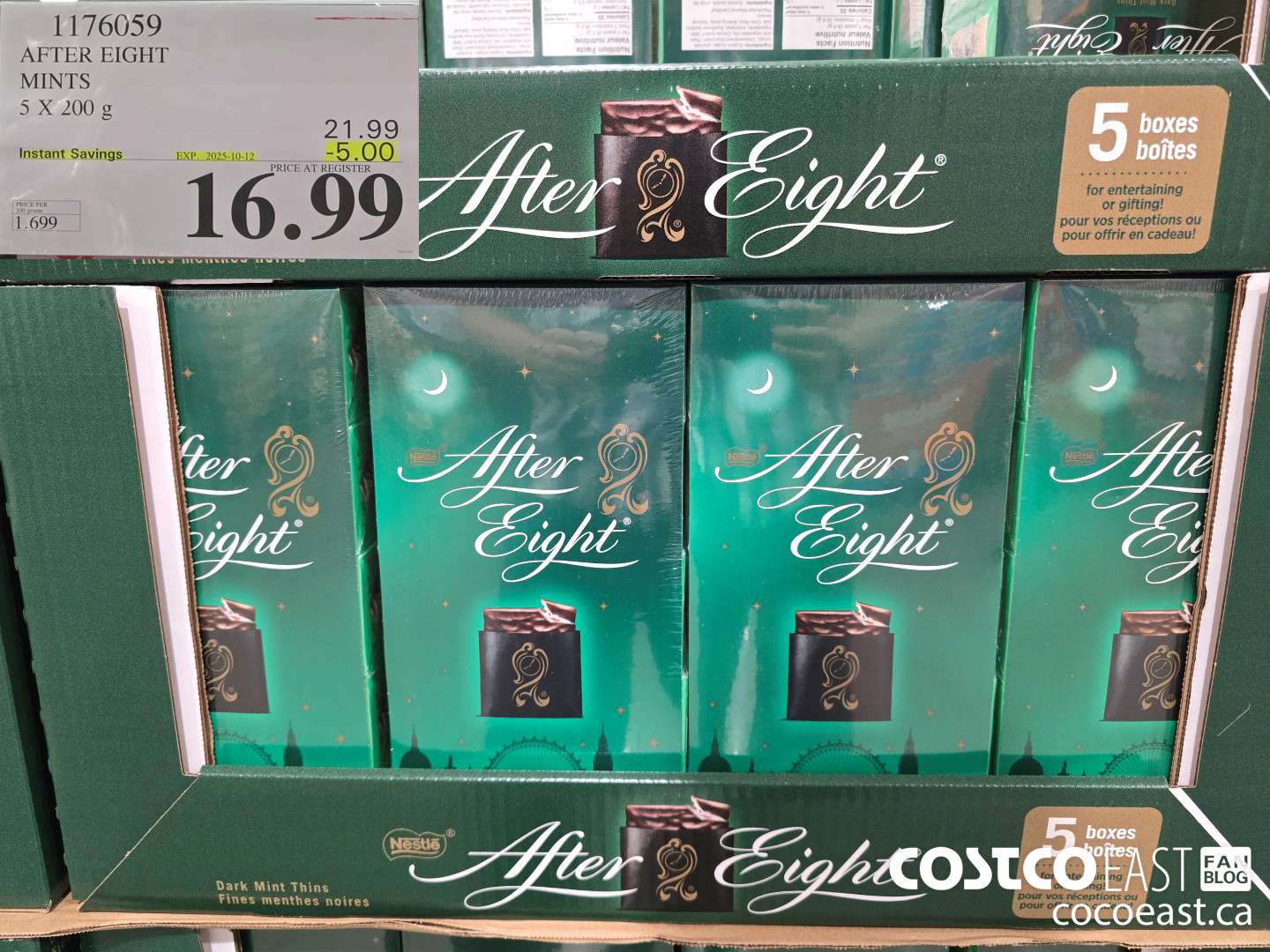 1176059 AFTER EIGHT MINTS 5 x 200 g ($5.00 INSTANT SAVINGS EXPIRES ON 2025-10-12) $16.99