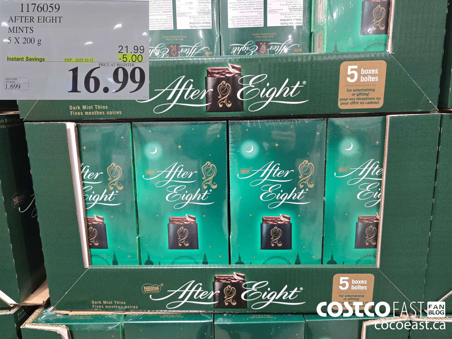 1176059 AFTER EIGHT MINTS 5 x 200 g ($5.00 INSTANT SAVINGS EXPIRES ON 2025-10-12) $16.99