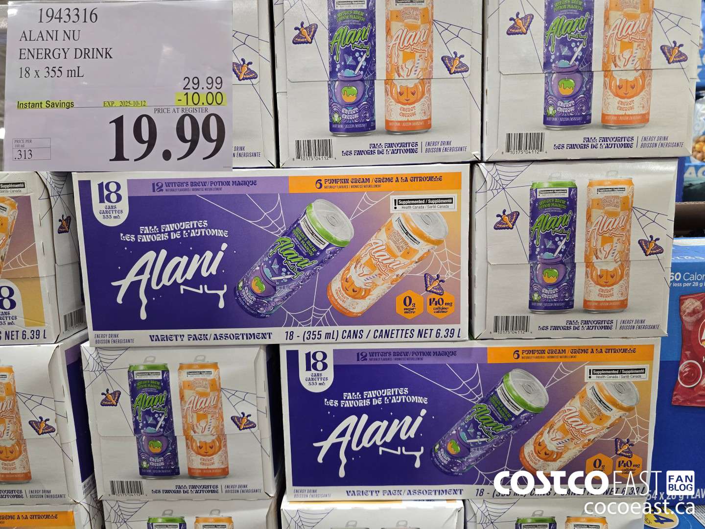 1943316 ALANI NU ENERGY DRINK 18 x 355 mL ($10.00 INSTANT SAVINGS EXPIRES ON 2025-10-12) $19.99