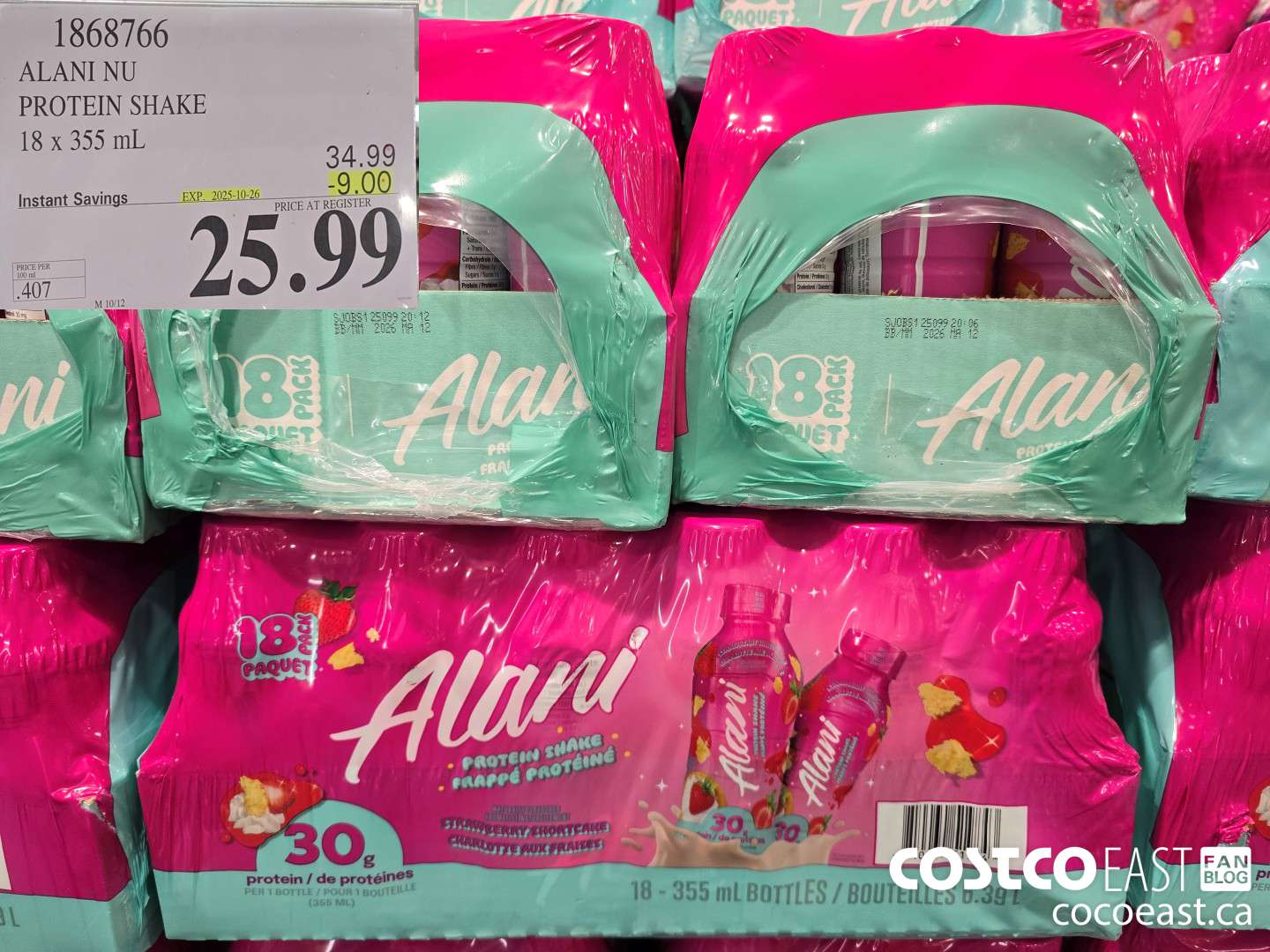 1868766 ALANI NU PROTEIN SHAKE 18 X 355 ML ($9.00 INSTANT SAVINGS EXPIRES ON 2025-10-26) $25.99