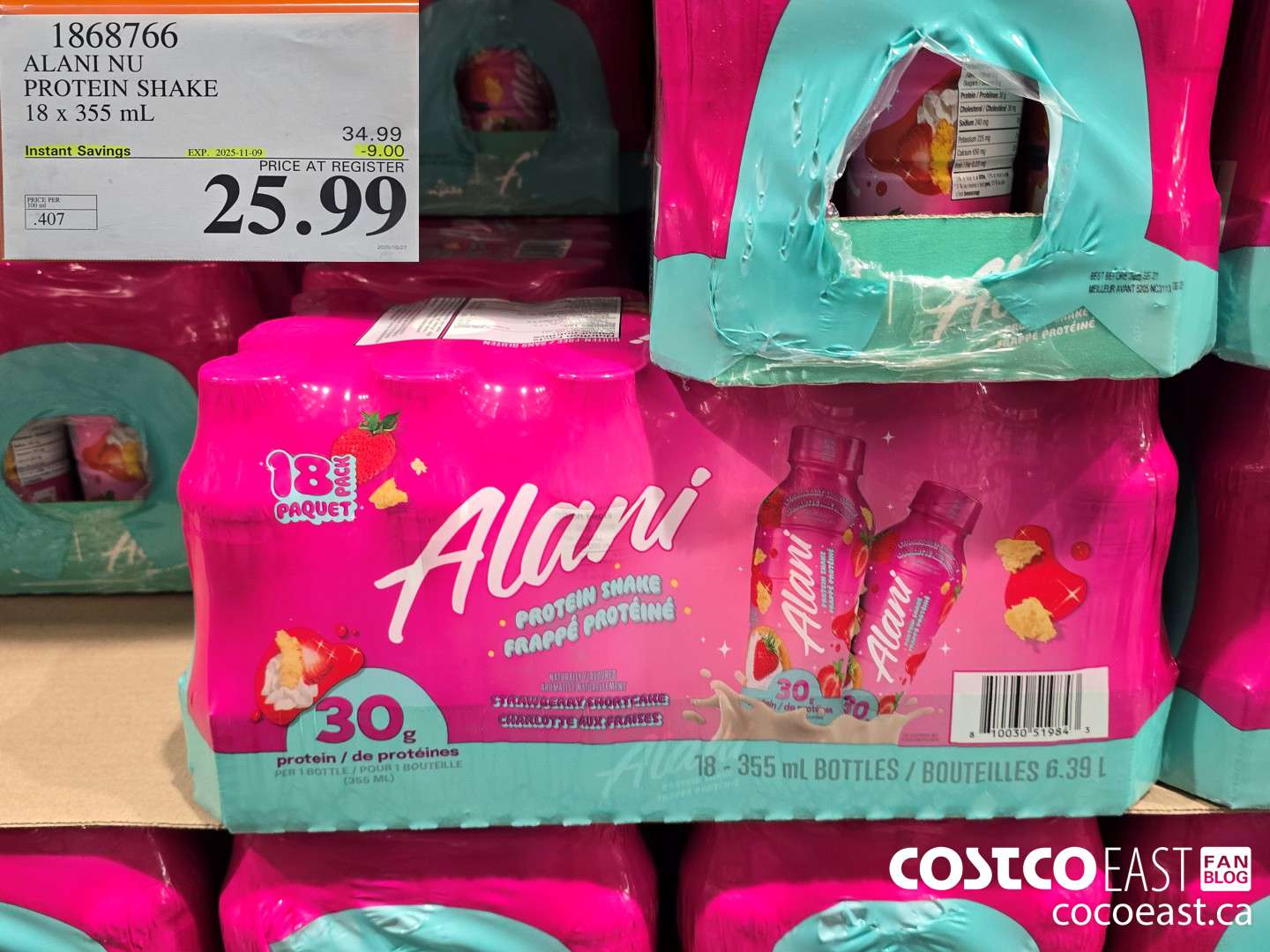 1868766 ALANI NU PROTEIN SHAKE 18 X 355 ML ($9.00 INSTANT SAVINGS EXPIRES ON 2025-11-09) $25.99