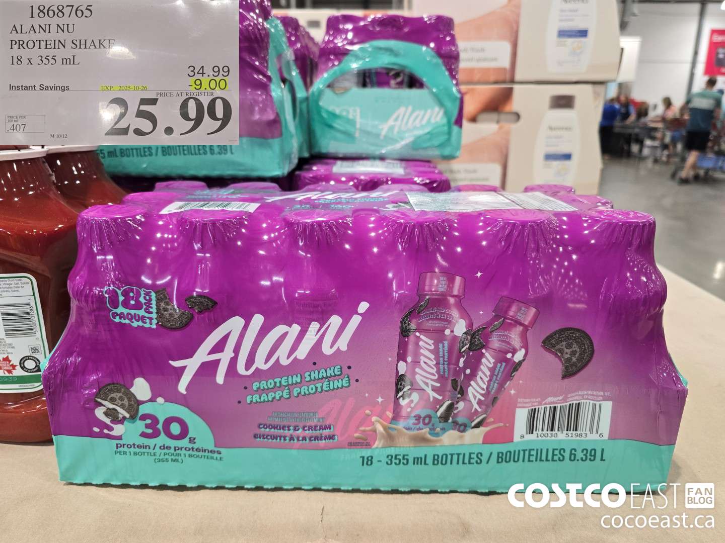 1868765 ALANI NU PROTEIN SHAKE 18 X 355 mL ($9.00 INSTANT SAVINGS EXPIRES ON 2025-10-26) $25.99