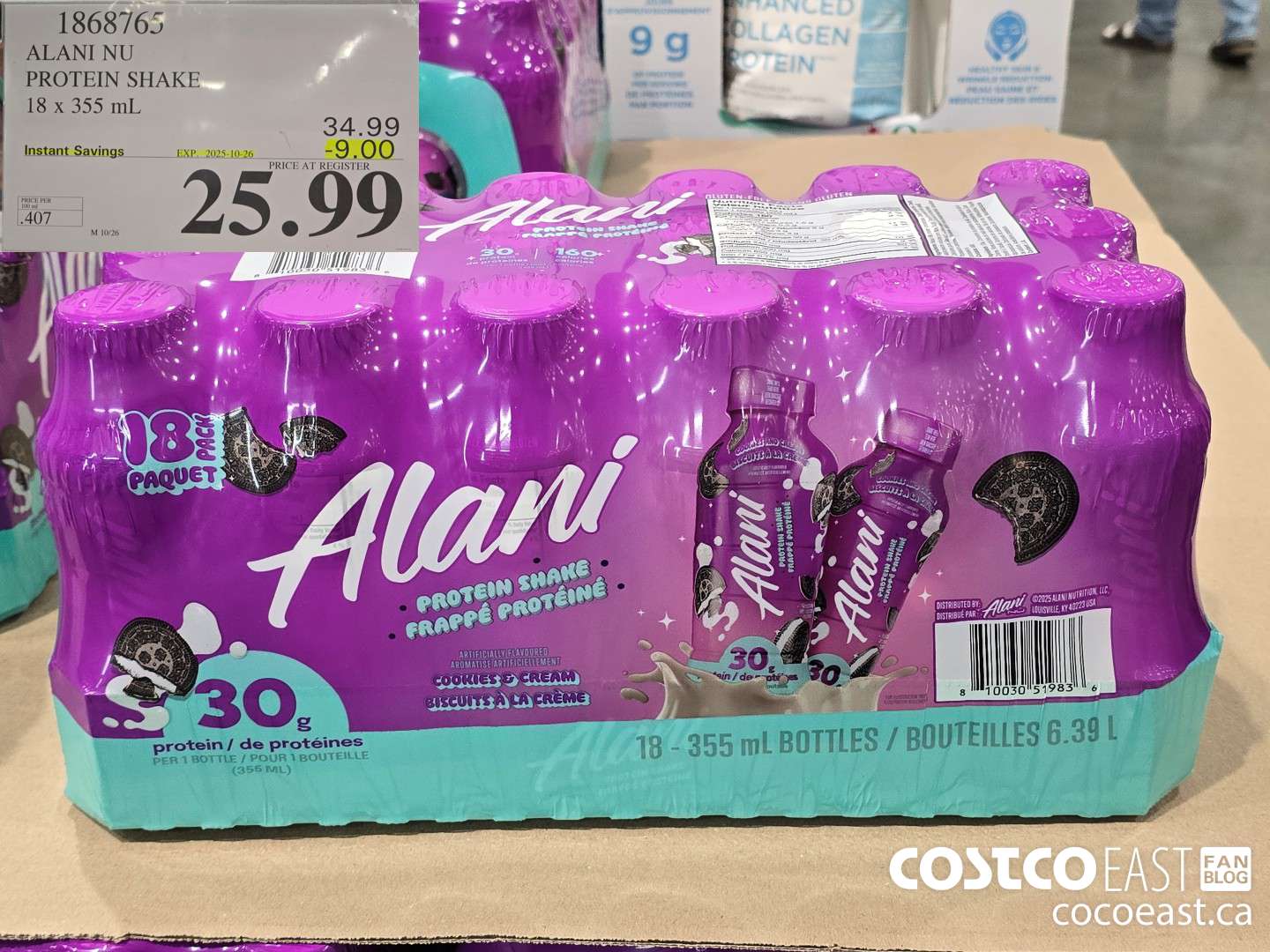 1868765 ALANI NU PROTEIN SHAKE 18 X 355 mL ($9.00 INSTANT SAVINGS EXPIRES ON 2025-10-26) $25.99