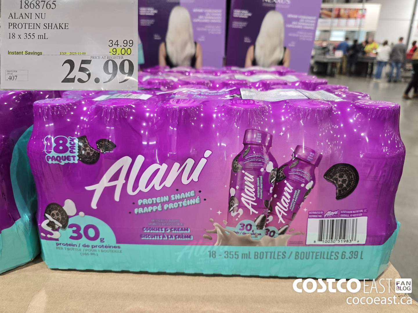 1868765 ALANI NU PROTEIN SHAKE 18 X 355 mL ($9.00 INSTANT SAVINGS EXPIRES ON 2025-11-09) $25.99