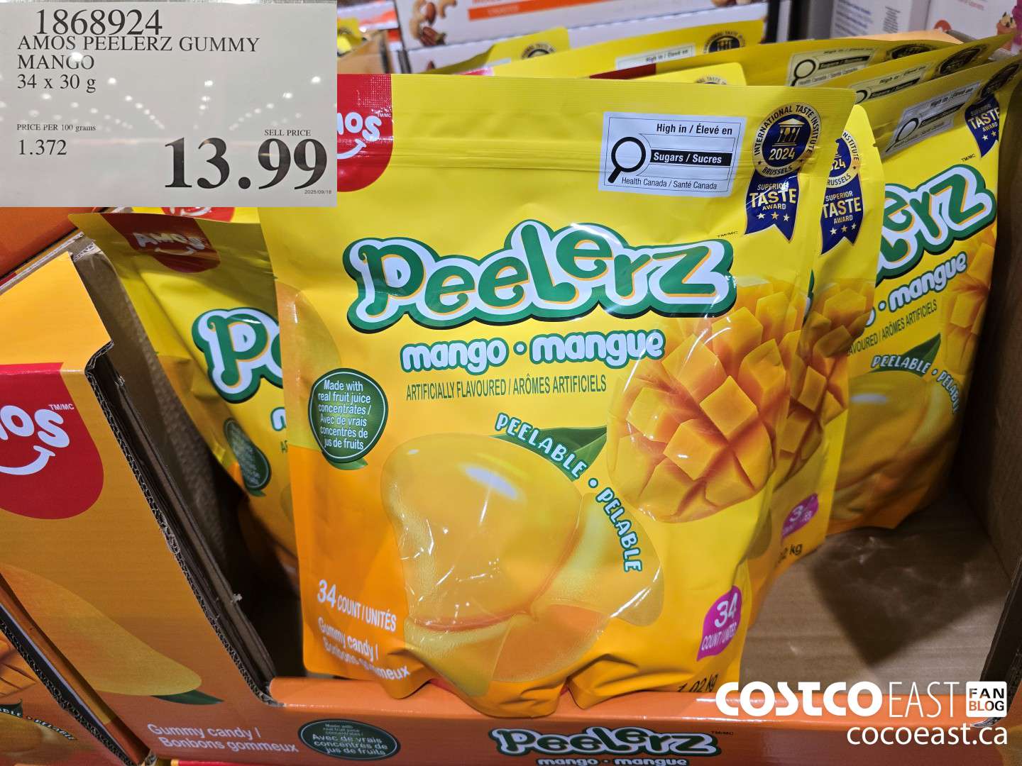 1868924 AMOS PEELERZ MANGO GUMMY 34 x 30g $3.99