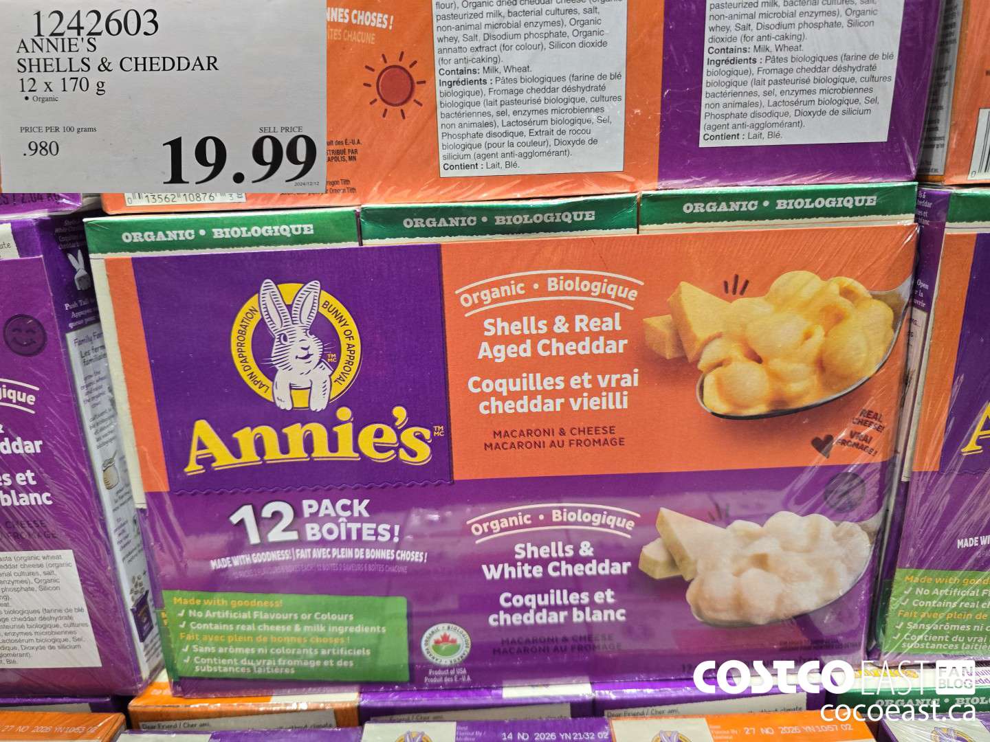 1242603 ANNIE'S SHELLS & CHEESE 12 X 170 G $19.99