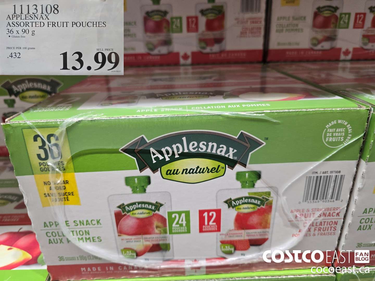 1113108 APPLESNAX ASSORTED FRUIT POUCHES 36 x 90 g $13.99