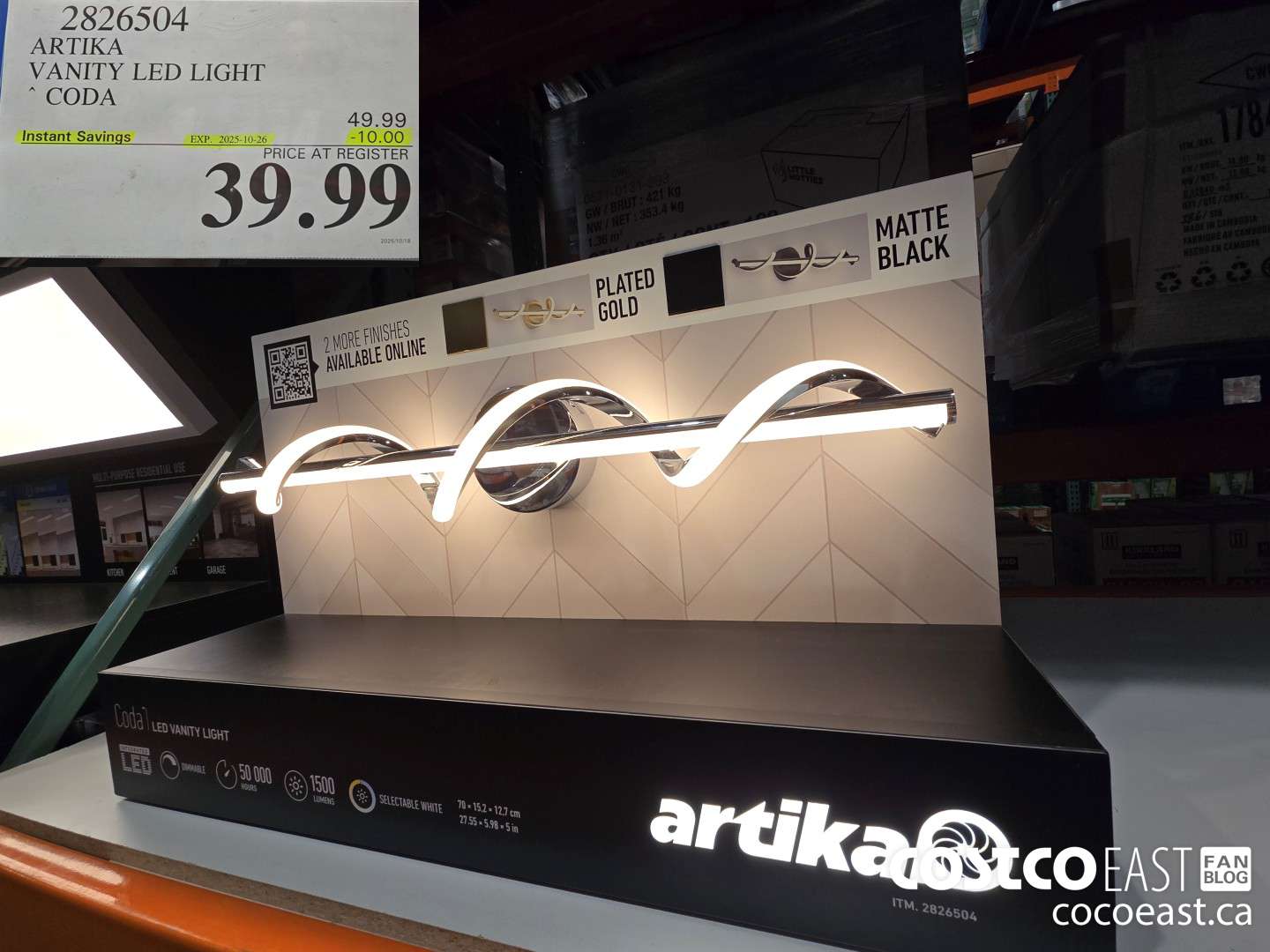2826504 ARTIK VANITY LED LIGHT CODA ($10.00 INSTANT SAVINGS EXPIRES ON 2025-10-26) $39.99