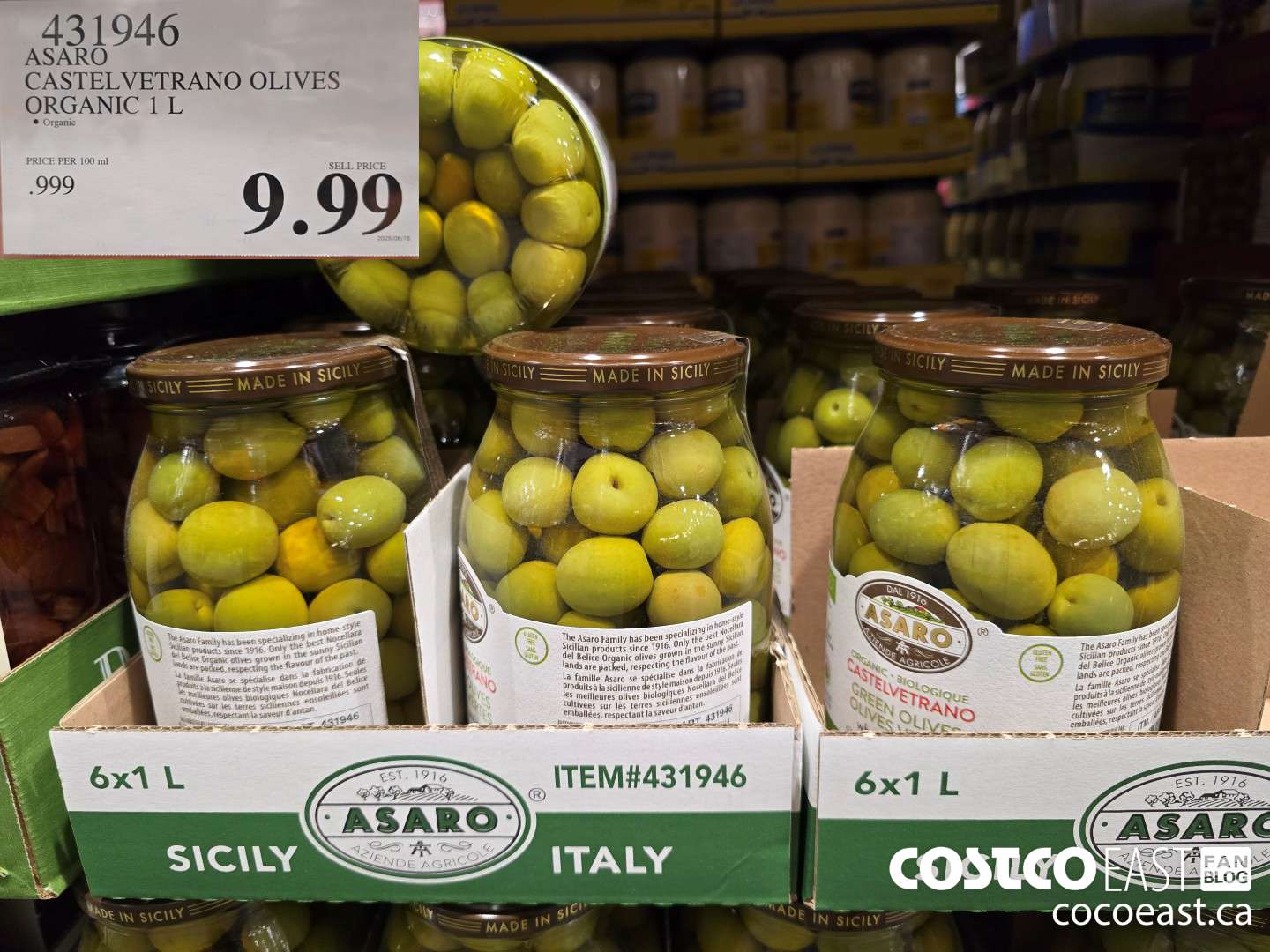 431946 ASARO CASTELVETRANO OLIVES ORGANIC 1 L $9.99