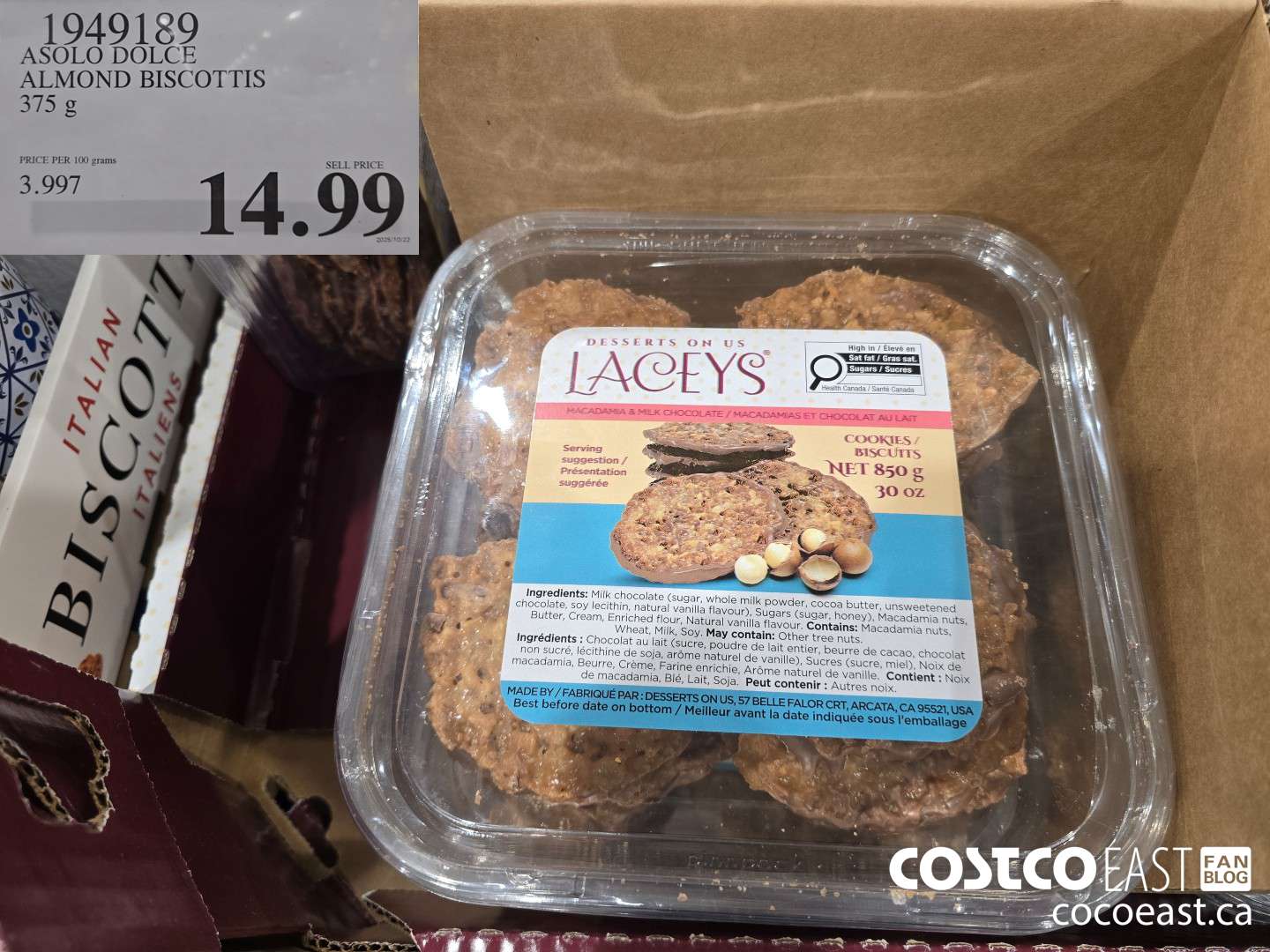 1949189 ASOLO DOLCE ALMOND BISCOTTIS 375 G $14.99