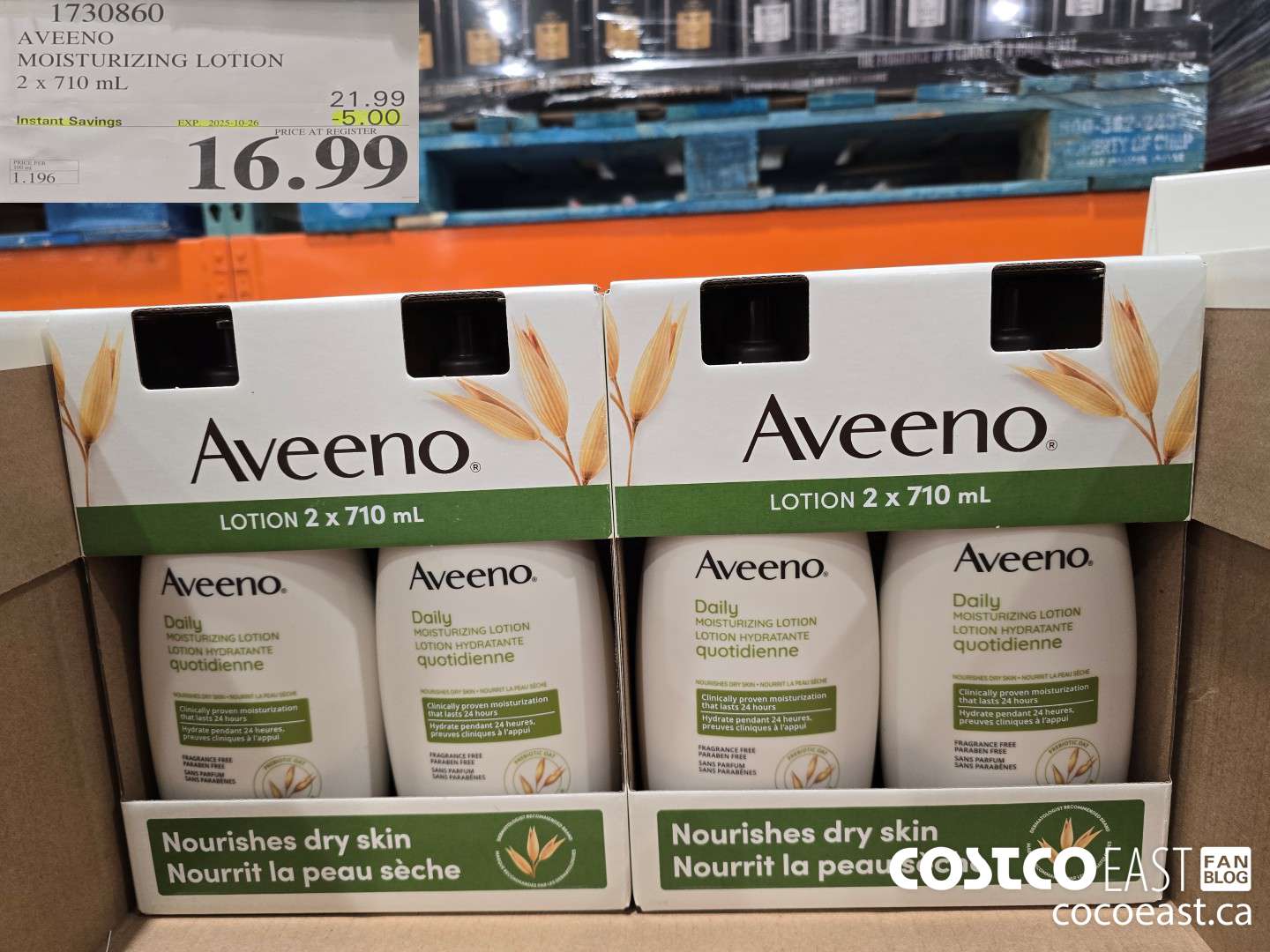 1730860 AVEENO MOISTURIZING LOTION 2 X 710 ML ($5.00 INSTANT SAVINGS EXPIRES ON 2025-10-26) $16.99