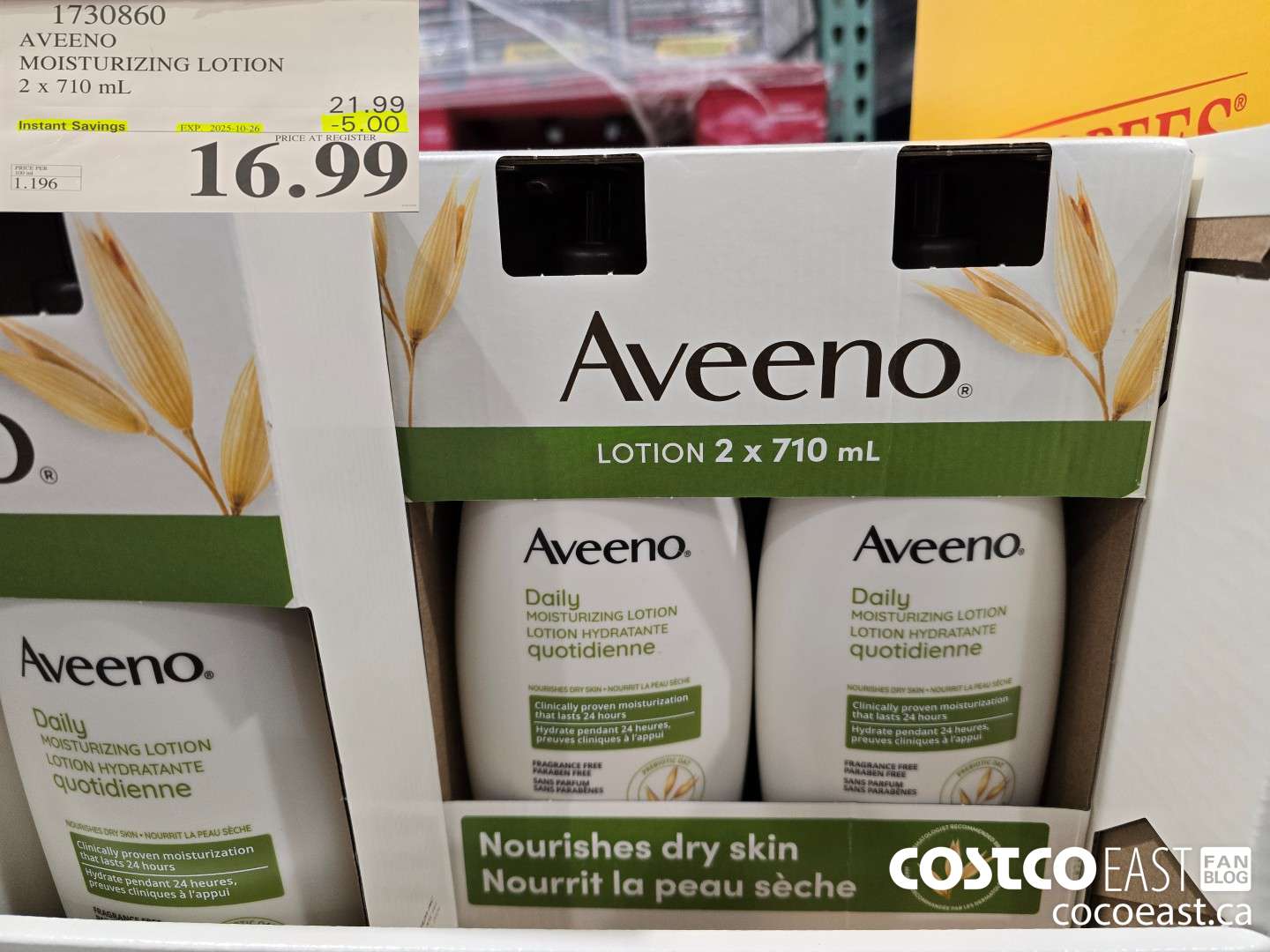 1730860 AVEENO MOISTURIZING LOTION 2 X 710 ML ($5.00 INSTANT SAVINGS EXPIRES ON 2025-10-26) $16.99